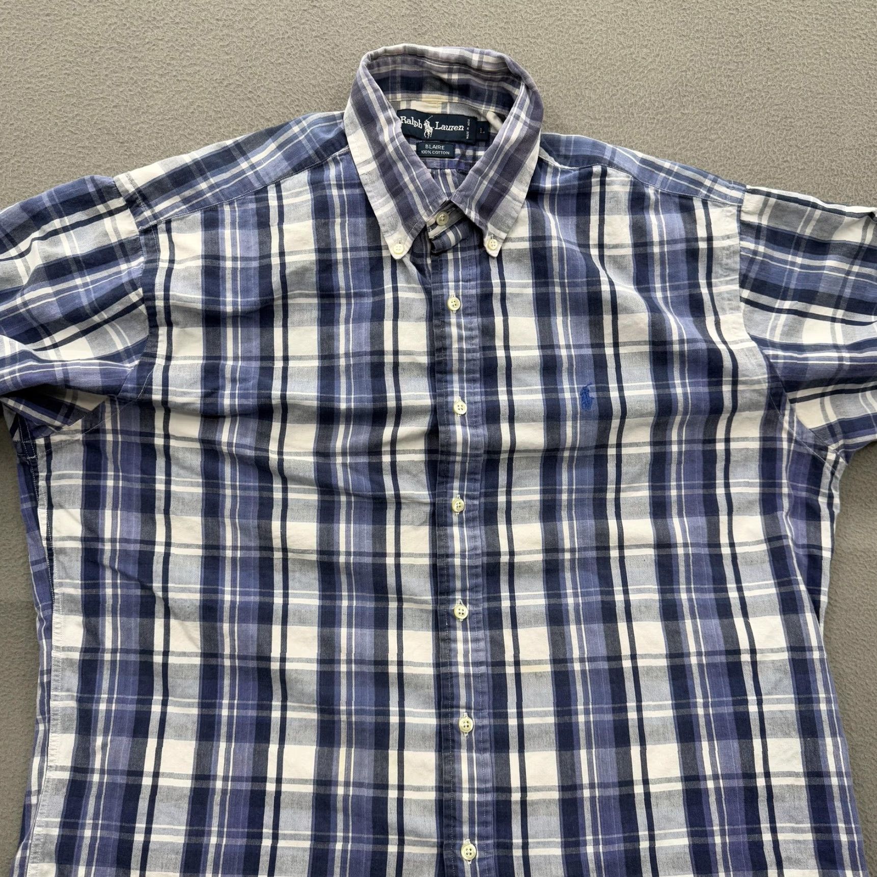 Ralph Lauren Ralph Lauren Shirt Mens Large Blue White Plaid Blaire Button Down Short Sleeve Size US L / EU 52-54 / 3 - 8 Thumbnail