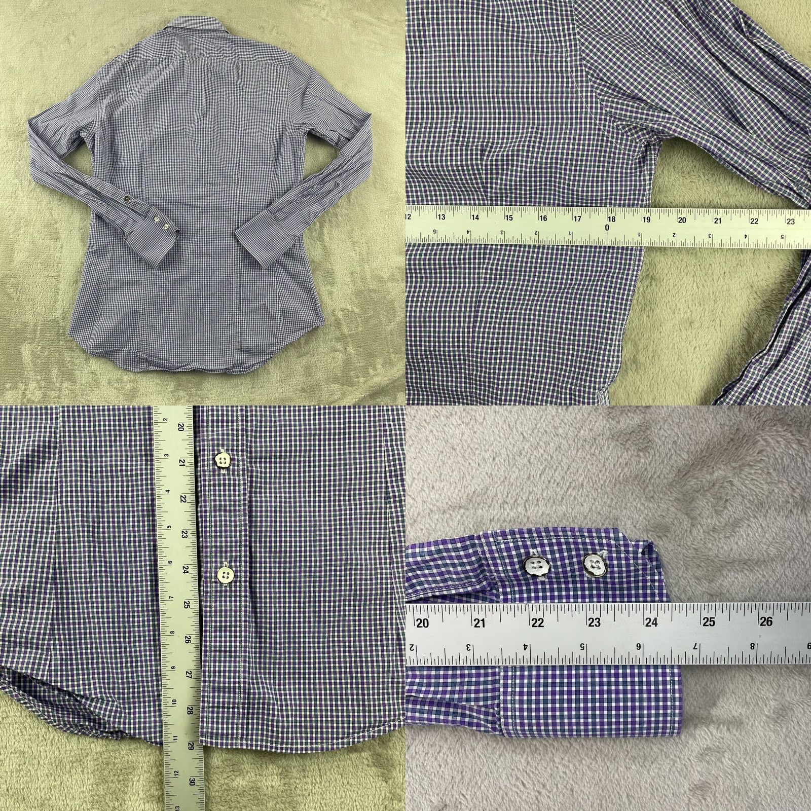 Rag & Bone rag & bone Dress Shirt Men 15 Purple Gingham Check Luxury Designer Long Sleeve Shirt Mens Size 40R - 8 Thumbnail