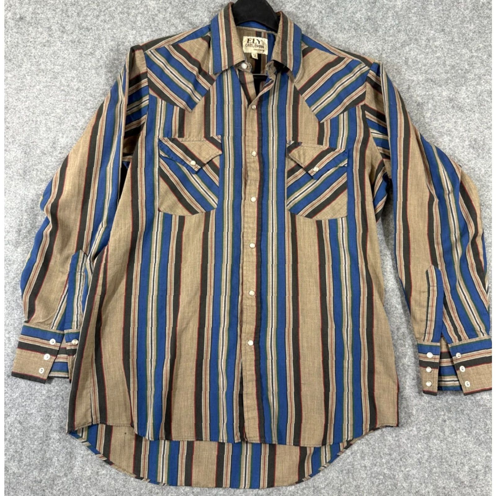 Vintage VINTAGE Ely Cattleman Western Shirt Mens 15.5/33 Blue Brown Striped Pearl Snap Long Sleeve Cowboy Size US XS / EU 42 / 0 - 2 Thumbnail