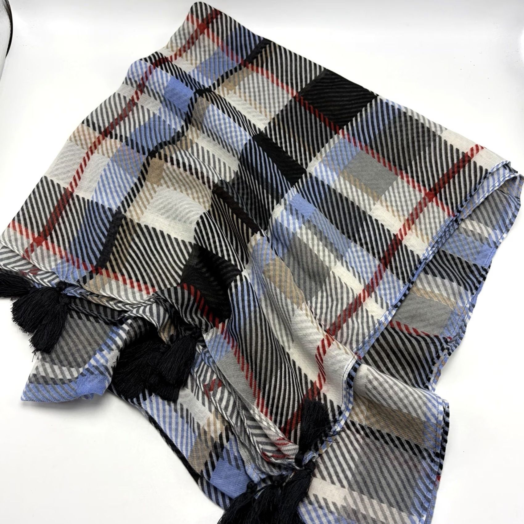 Vera Bradley Vera Bradley Scarf Rectangle Scarf Plaid Black White Fringe Lightweight Women, 72" x 30" Size ONE SIZE - 4 Thumbnail