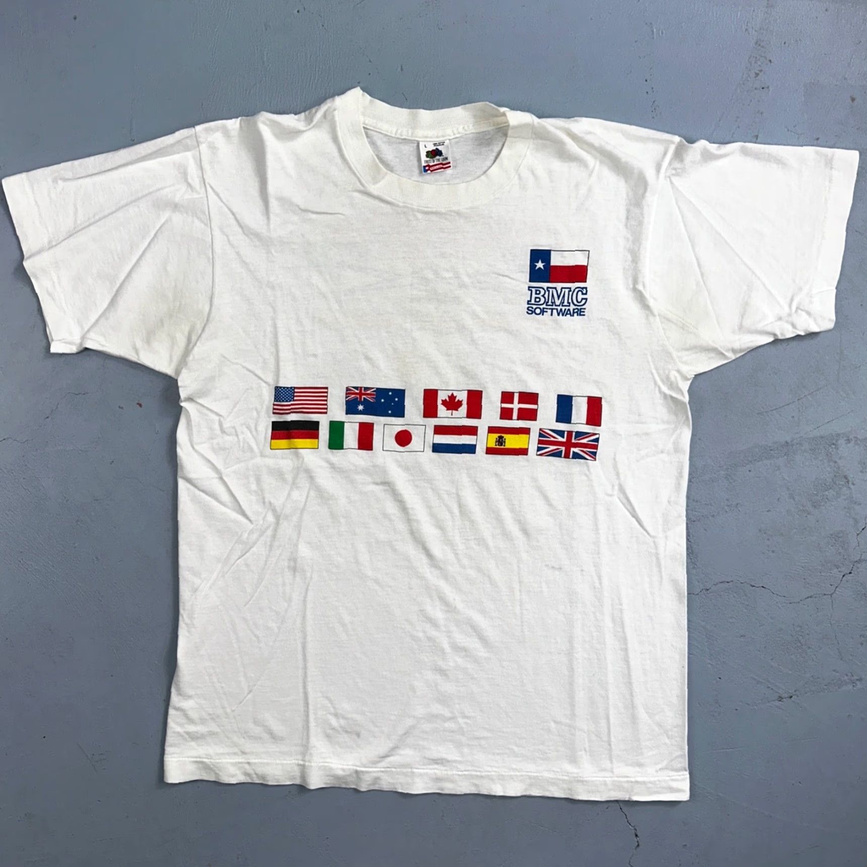 Fruit Of The Loom VINTAGE BMC Computer Software VTG T Shirt FOTL 90s Nerd Science PC Flags International Size US L / EU 52-54 / 3 - 2 Thumbnail