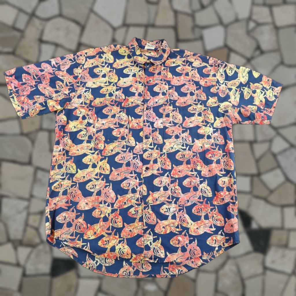 ALOHAS VINTAGE Rum Reggae Shirt Men L Blue Red Hawaiian Shark Print Aloha Button Up Size US L / EU 52-54 / 3 - 1 Thumbnail