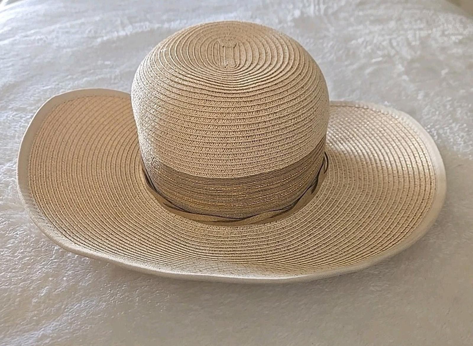 Other Sun 'N' Sand UPF 50+ Woven Tan / Gold Wide Brim Straw Hat Size ONE SIZE - 5 Thumbnail
