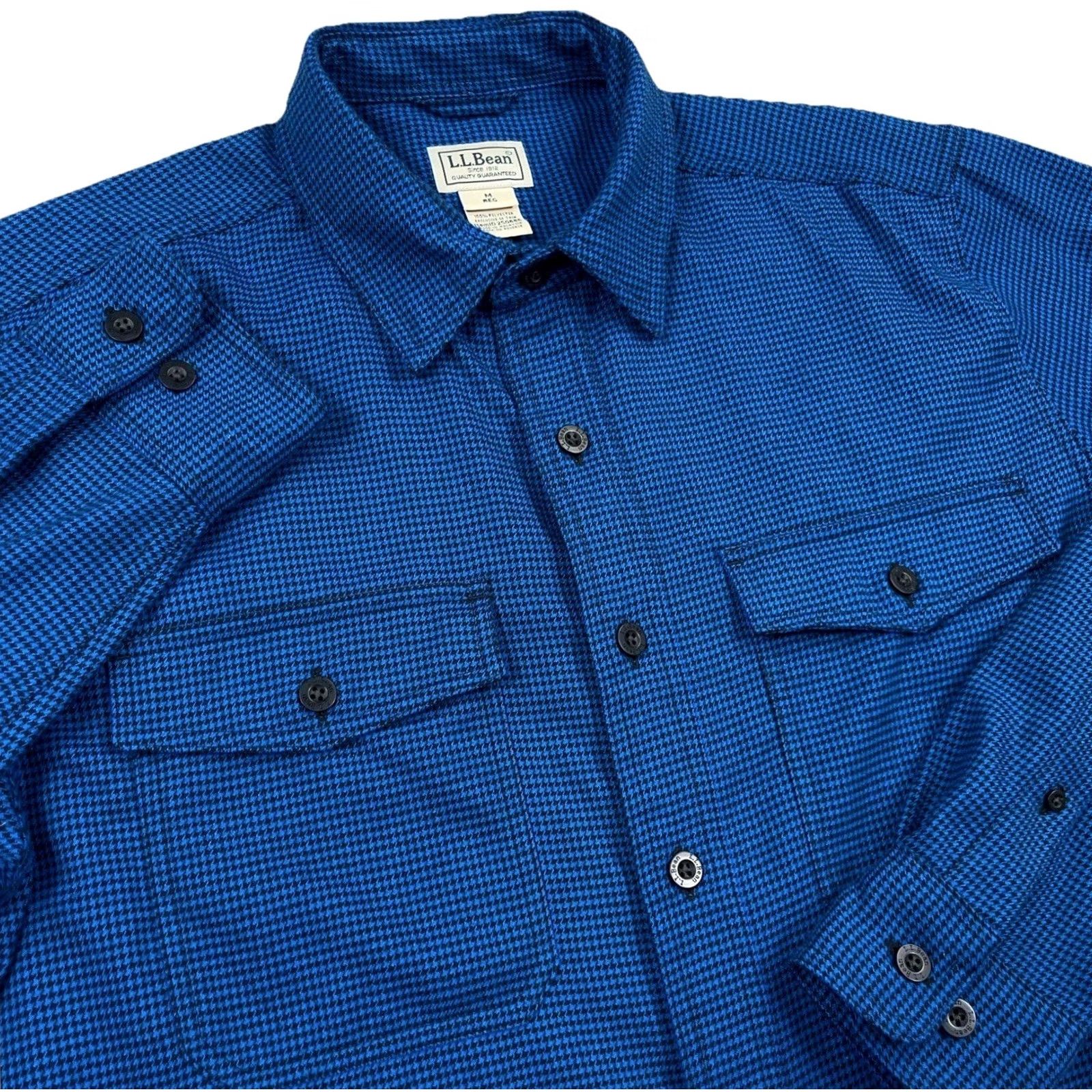 Vintage VINTAGE LL Bean Flannel Shirt Men Medium Blue Houndstooth Plaid Cotton Camp VTG Y2K Size US M / EU 48-50 / 2 - 2 Thumbnail