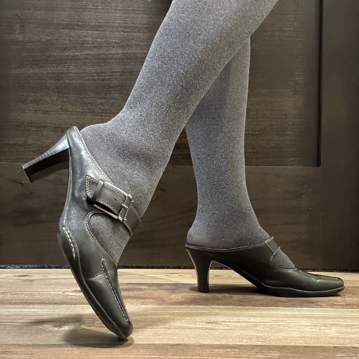 Merona MERONA Vintage Y2K Black Leather Edgy Mary Jane Mule Heels Size US 7.5 / IT 37.5 - 2 Thumbnail