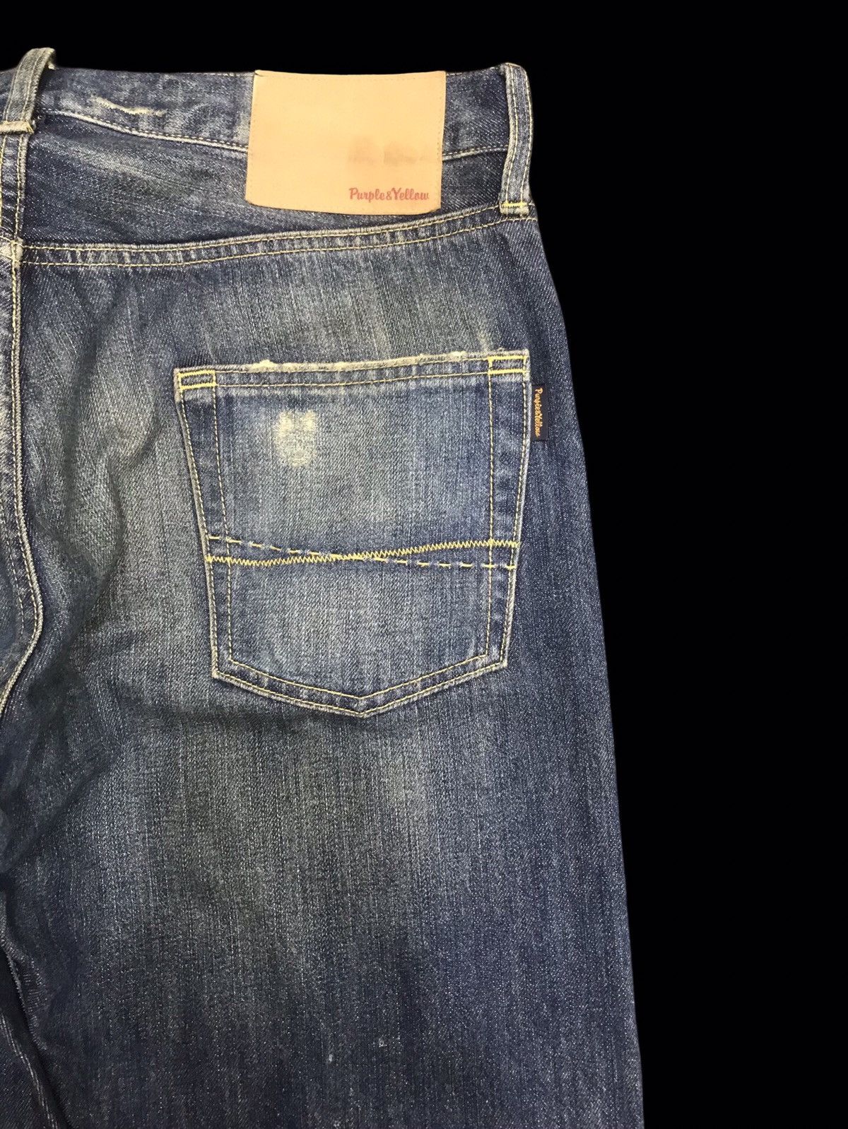 Japanese Brand 💥DENIM ART💥PURPLE&YELLOW JAPAN SICK DISTREESED DENIM F266 Size US 35 - 11 Thumbnail
