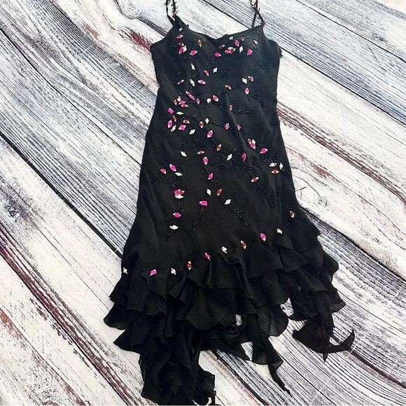 CACH Vintage 90's 100% Silk Black & Pink Asymmetrical Flora