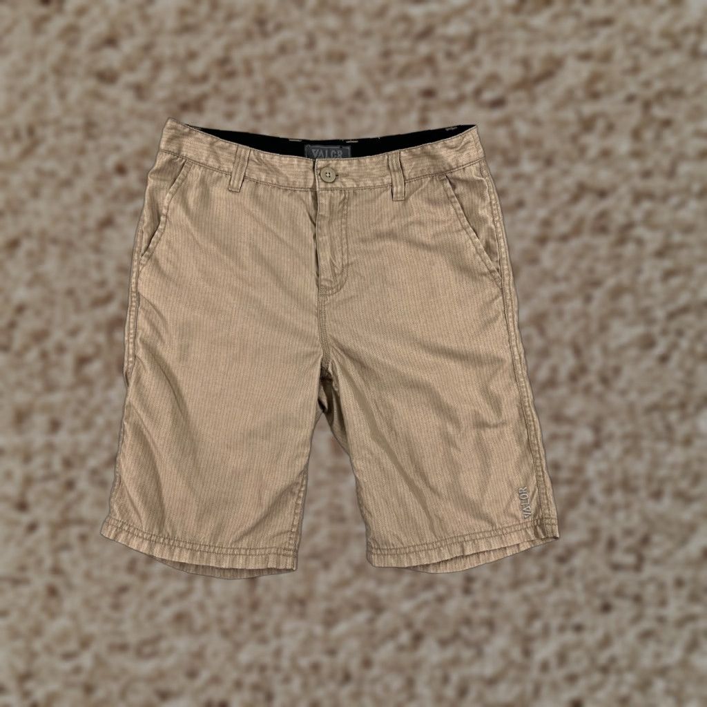 Vintage Valor Shorts Men 28 Beige Herringbone 100% Polyester Cargo Pocket Elastic Waist Logo Be Size US 28 / EU 44 - 1 Thumbnail