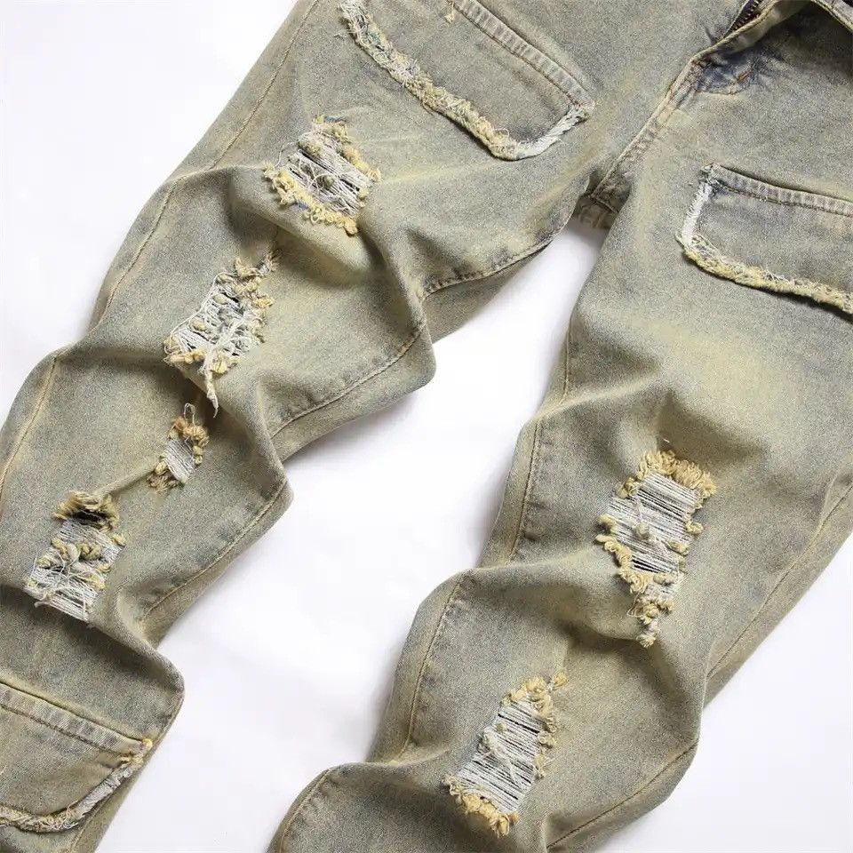 Japanese Brand × Vintage Streetwear Retro Style Men Ripped Spliced Slim Jeans Size US 36 / EU 52 - 3 Thumbnail
