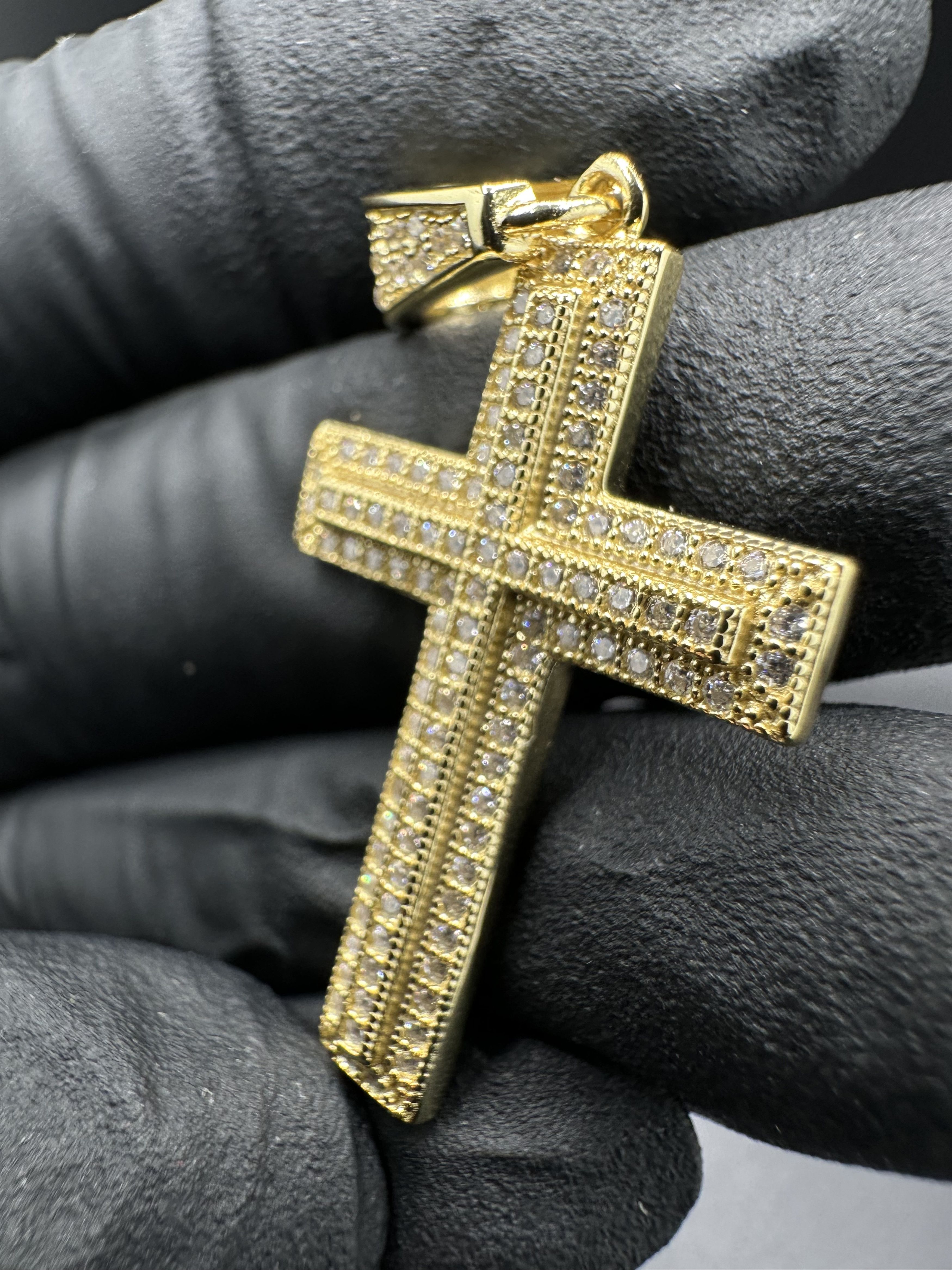Jewelry 14KT GOLD OVER STERLING SILVER 925 PAVE MOISSANITE CROSS Size ONE SIZE - 4 Thumbnail