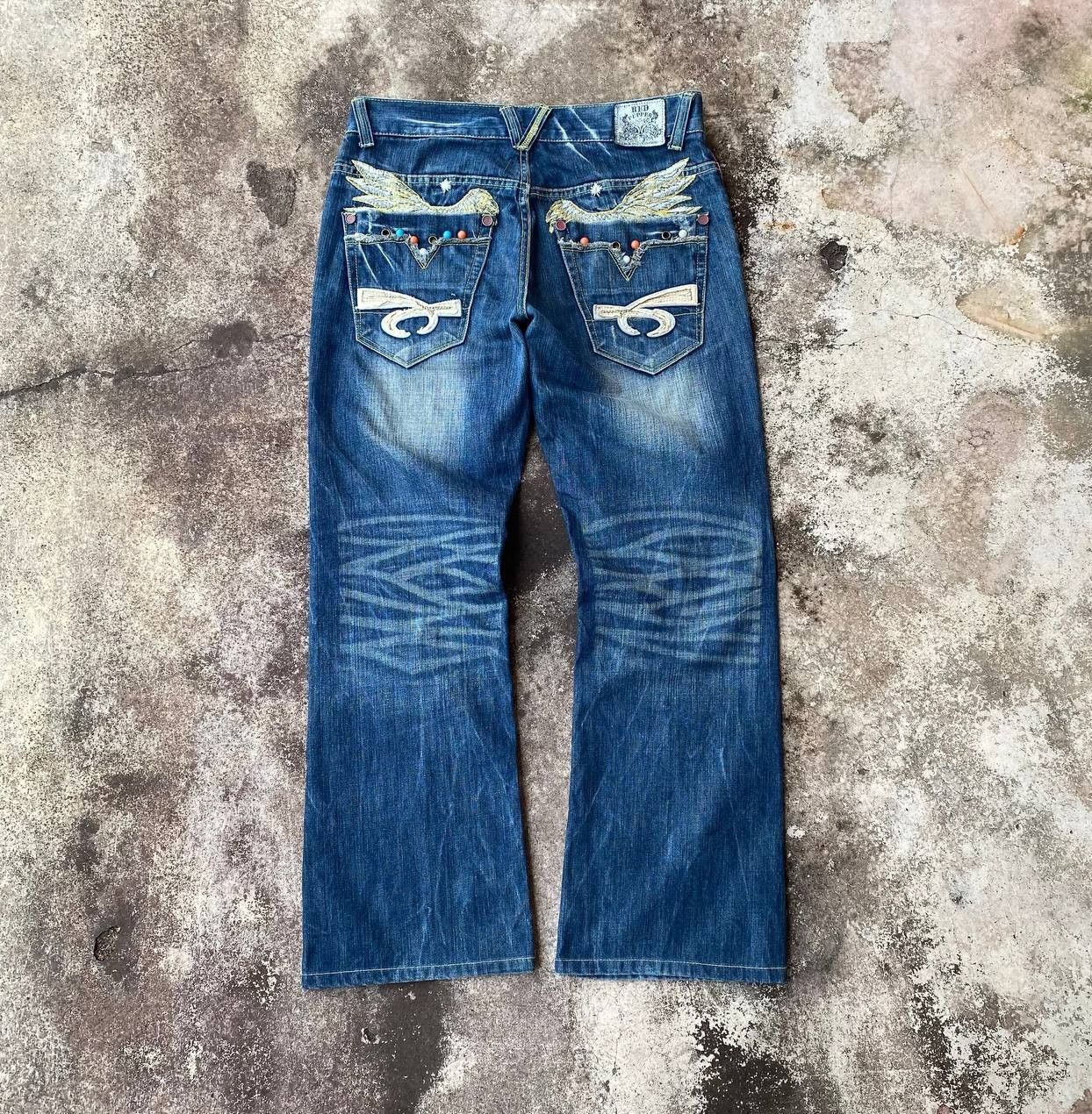 Japanese Brand × Le Grande Bleu (L.G.B.) × Tornado Mart A BEAUTIFUL FLARE DENIM RED PEPPER GOLD LABEL EAGLE WING Size US 31 - 14 Thumbnail