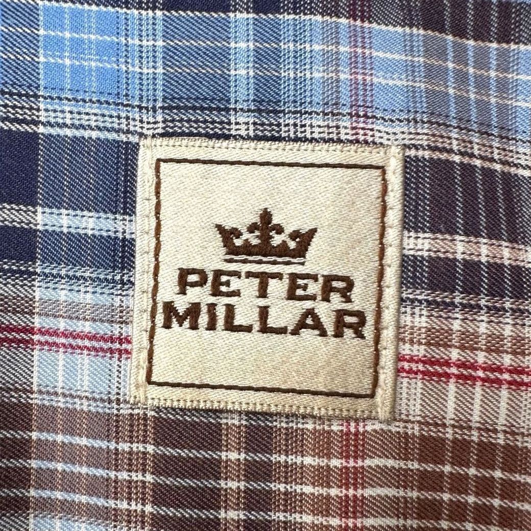 Peter Millar Peter Millar Shirt Mens Large Blue Brown Plaid Button-Down Casual Long Sleeve Regular Fit Mens Wool Cotton Button-Up Shirt Size US L / EU 52-54 / 3 - 4 Thumbnail