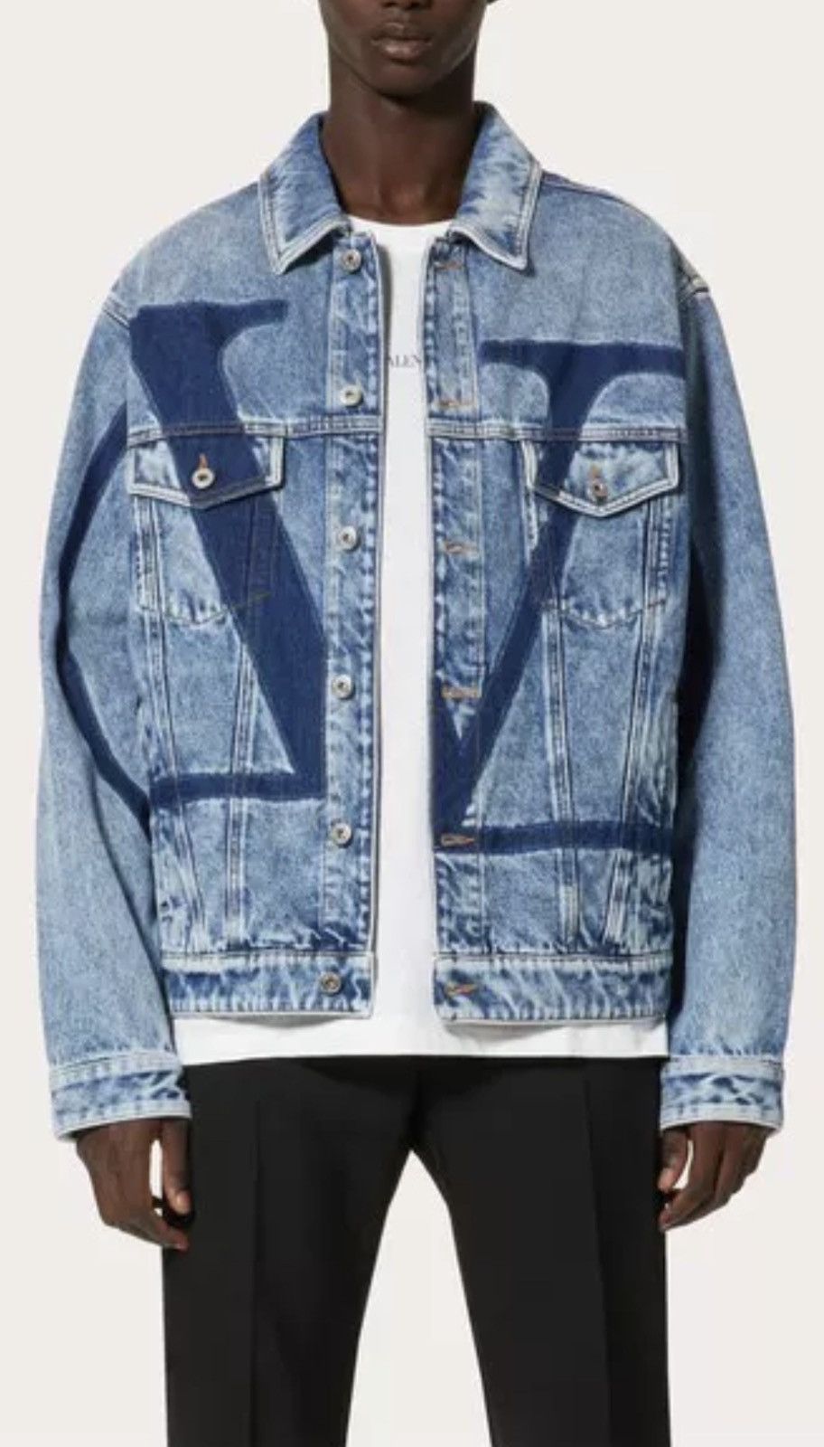 Valentino big V logo denim jacketsize46 Grailed