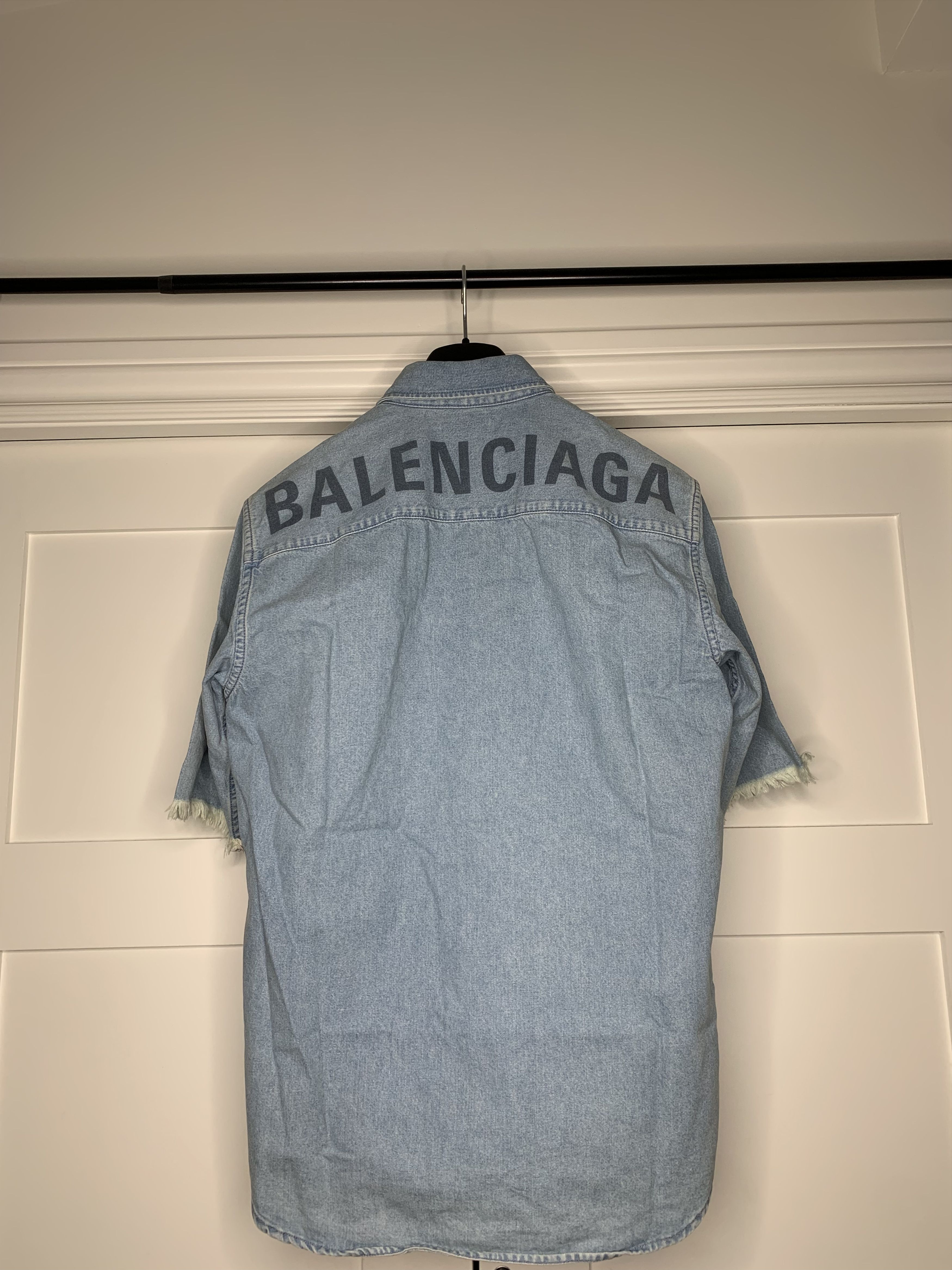 Balenciaga Logo Light Blue Denim Shirt