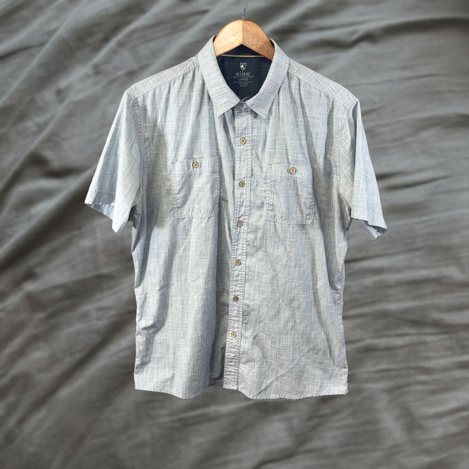 Vintage Kuhl Shirt Mens Large Blue Gray Short Sleeve Button Front Cotton Blend Outdoor Size US L / EU 52-54 / 3 - 1 Thumbnail