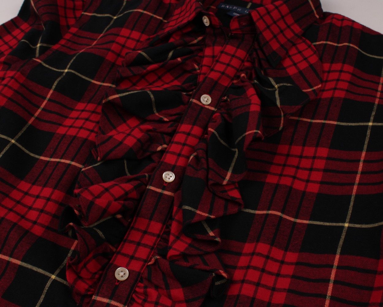 Designer × Ralph Lauren RALPH LAUREN Ruffle Red Black Plaid Long Sleeve Shirt Top Size S / US 4 / IT 40 - 14 Thumbnail
