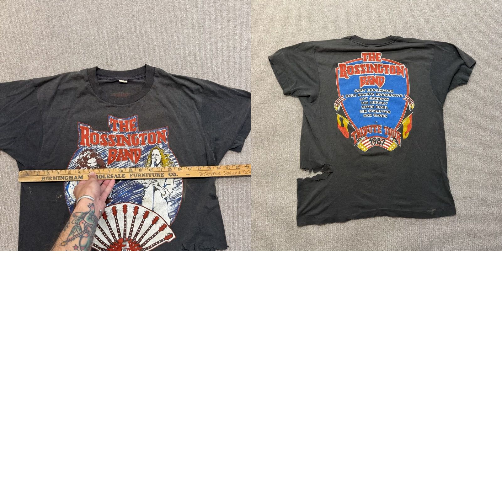 Thrasher VINTAGE Rossington Band Tour T Shirt Mens L 1987 Thrashed Tee Black 80s Size US L / EU 52-54 / 3 - 8 Thumbnail
