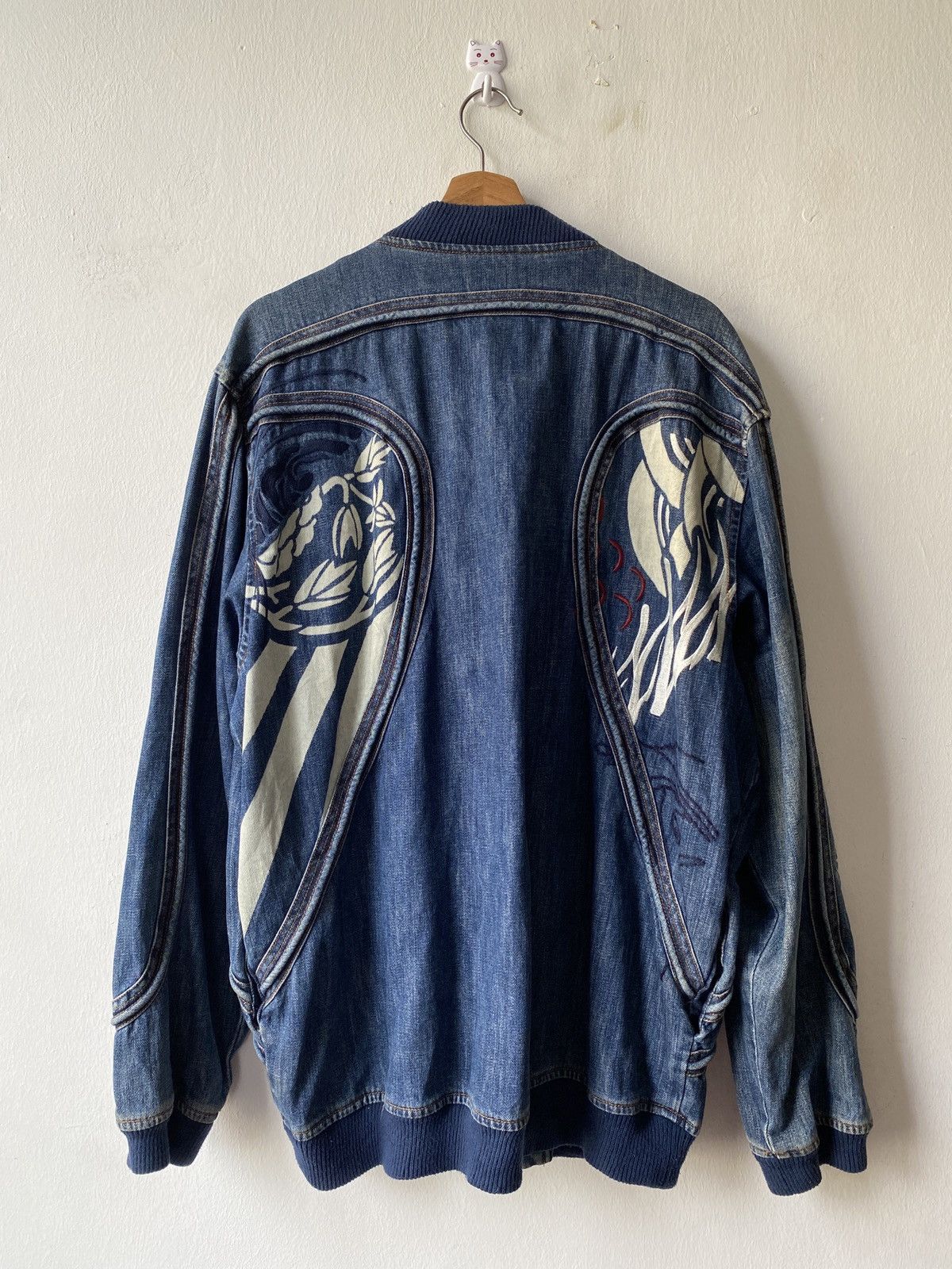 Marithe + Francois Girbaud Marithe Francois Girbaud Tribal Tattoo Denim Bomber Jacket Size US XL / EU 56 / 4 - 6 Thumbnail