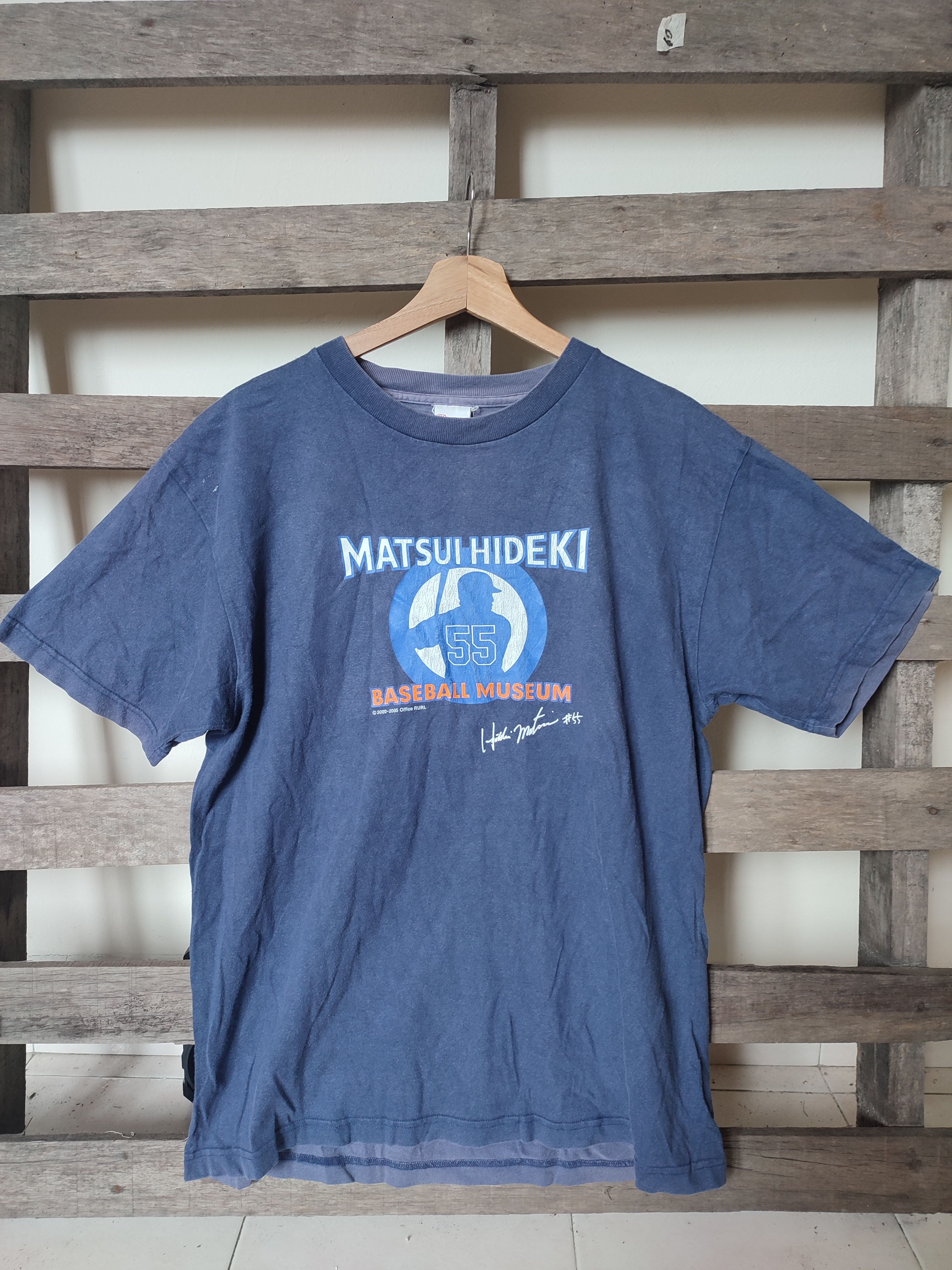 image of Nfl Y2K Matsui Hideki 55 Baseball Museum Sunfaded Tee in Black/Blue, Men's (Size Large)