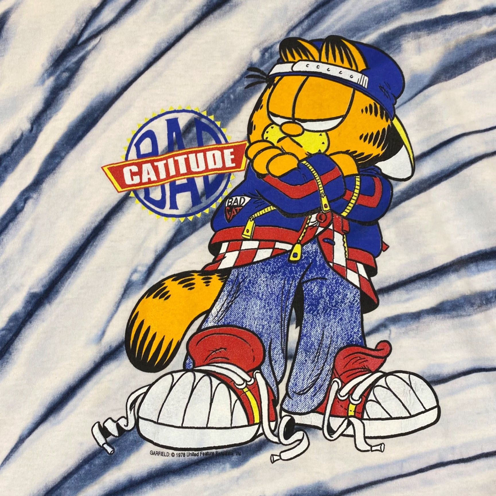 Vintage VINTAGE Garfield Shirt Men XL OSFM Blue White Tie Dye Bad Catitude Tee Short Sleeve 1978 Size US XL / EU 56 / 4 - 2 Thumbnail