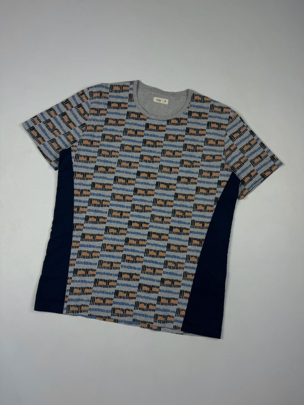 Designer × Folk FOLK Geometric Grey Multicolor Cotton Crew Neck T-Shirt Size US L / EU 52-54 / 3 - 1 Thumbnail