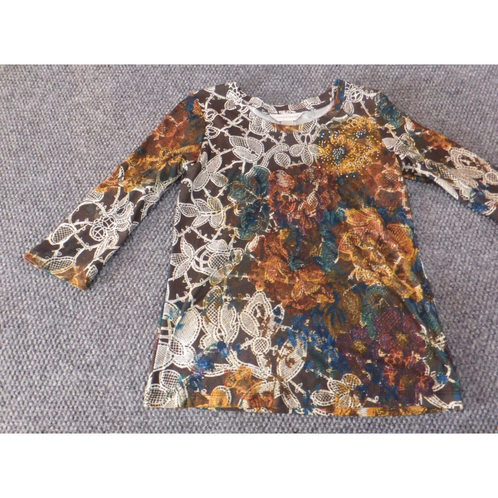 Vintage CJ Top Womens Blouse Small Brown Floral Stretch Long Sleeve Round Neck Casual Shirt Size S / US 4 / IT 40 - 4 Thumbnail