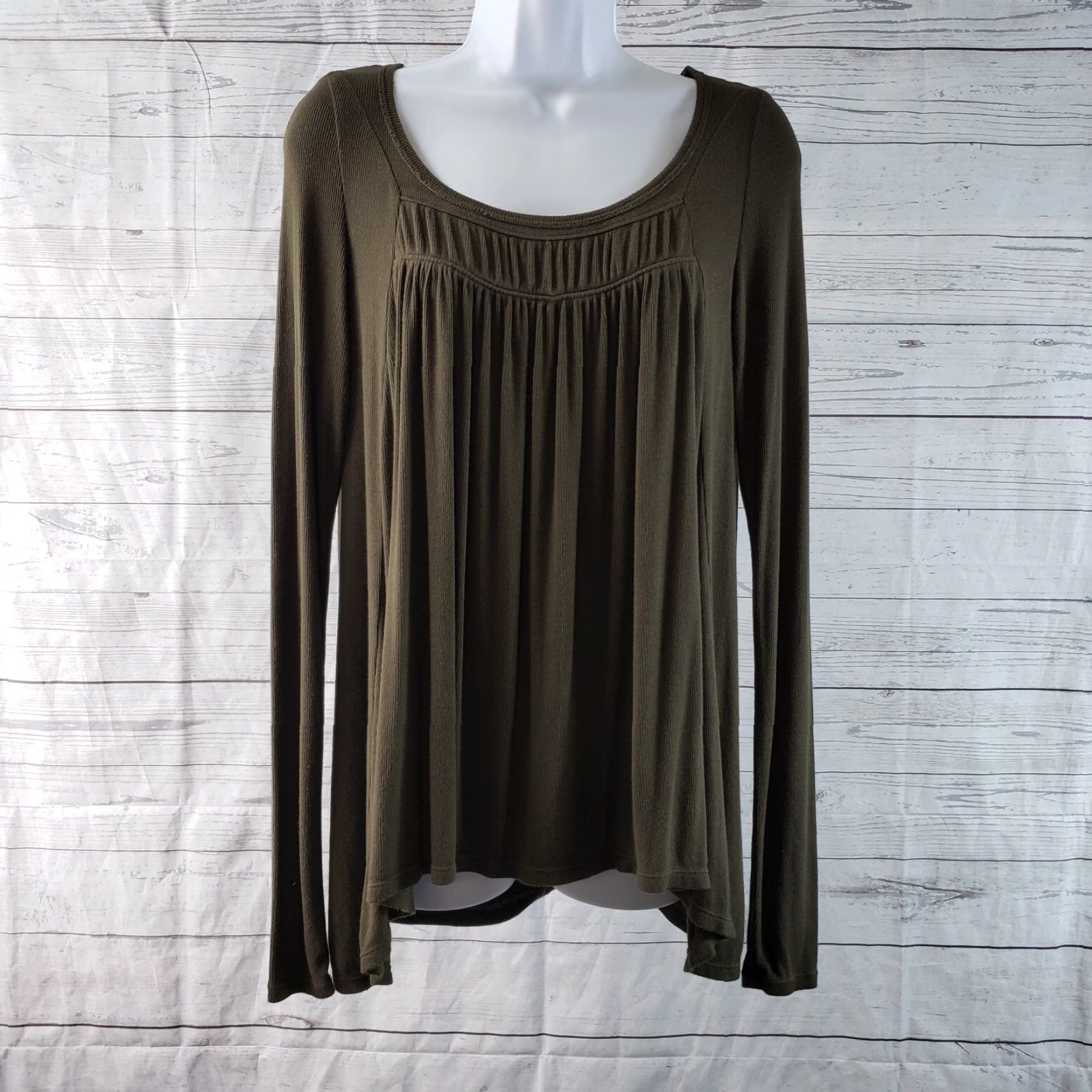 Vintage We The Free Womens Love Valley Top XS Green Ribbed Long Sleeve Rayon Blouse Shirt Woman XS Green Valley Love We The Free Size XS / US 0-2 / IT 36-38 - 2 Thumbnail
