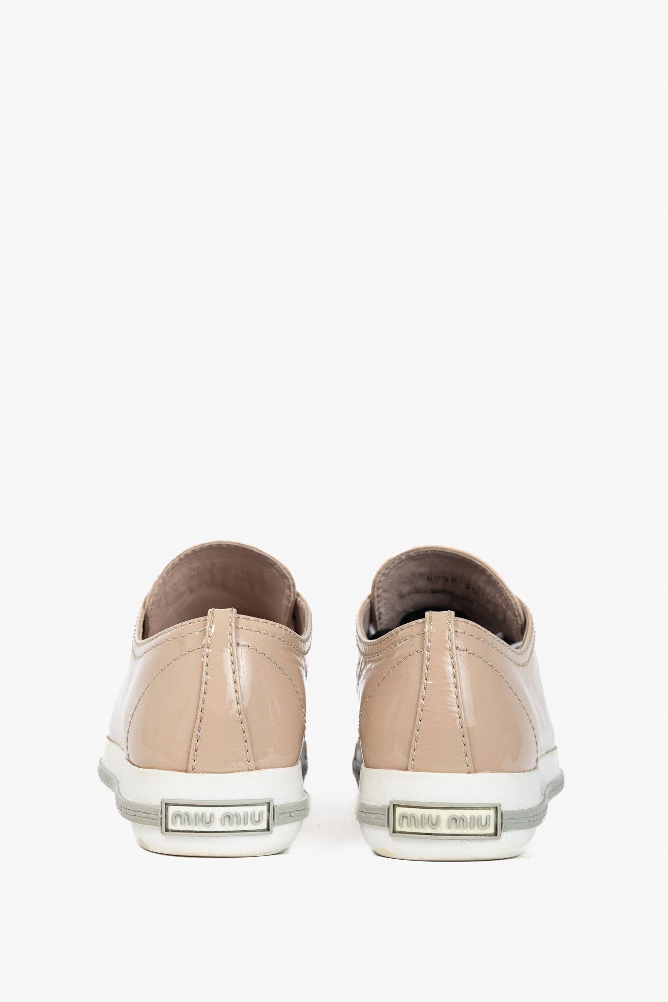 Miu Miu Miu Miu Nude Patent-Leather Cap-Toe Lace-Up Sneakers Size US 4.5 / IT 34.5 - 3 Thumbnail