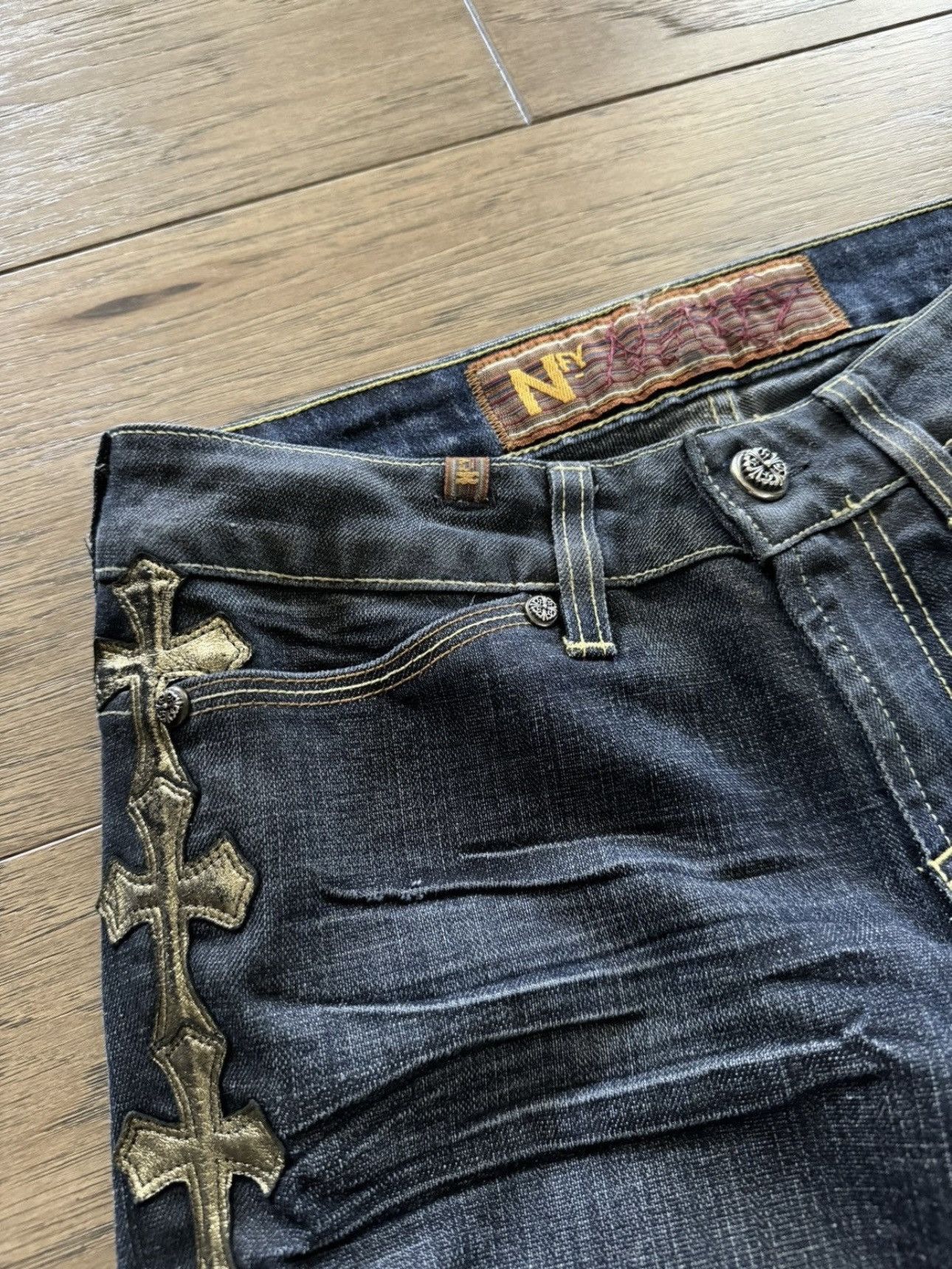 Chrome Hearts Chrome Hearts Notify Custom Gold Leather Cross Patch Denim Size 27" / US 4 / IT 40 - 8 Thumbnail