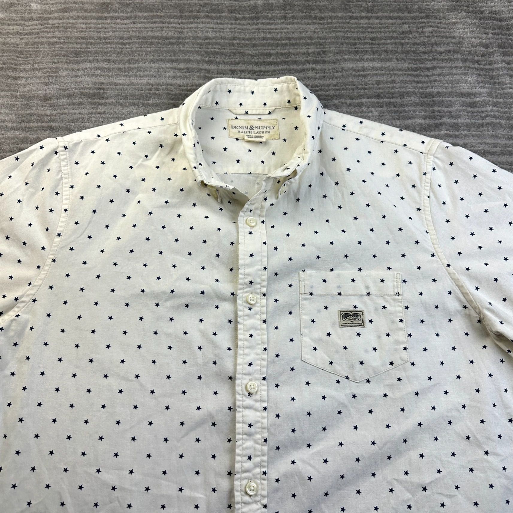 Vintage VINTAGE Denim & Supply Ralph Lauren Shirt Mens Large White Stars All Over Print Size US L / EU 52-54 / 3 - 3 Thumbnail