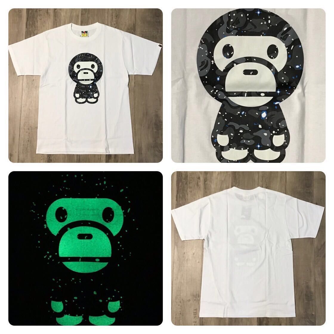 image of Glow In The Dark Bape Space Camo Milo T-Shirt Ape in White, Men's (Size Medium)