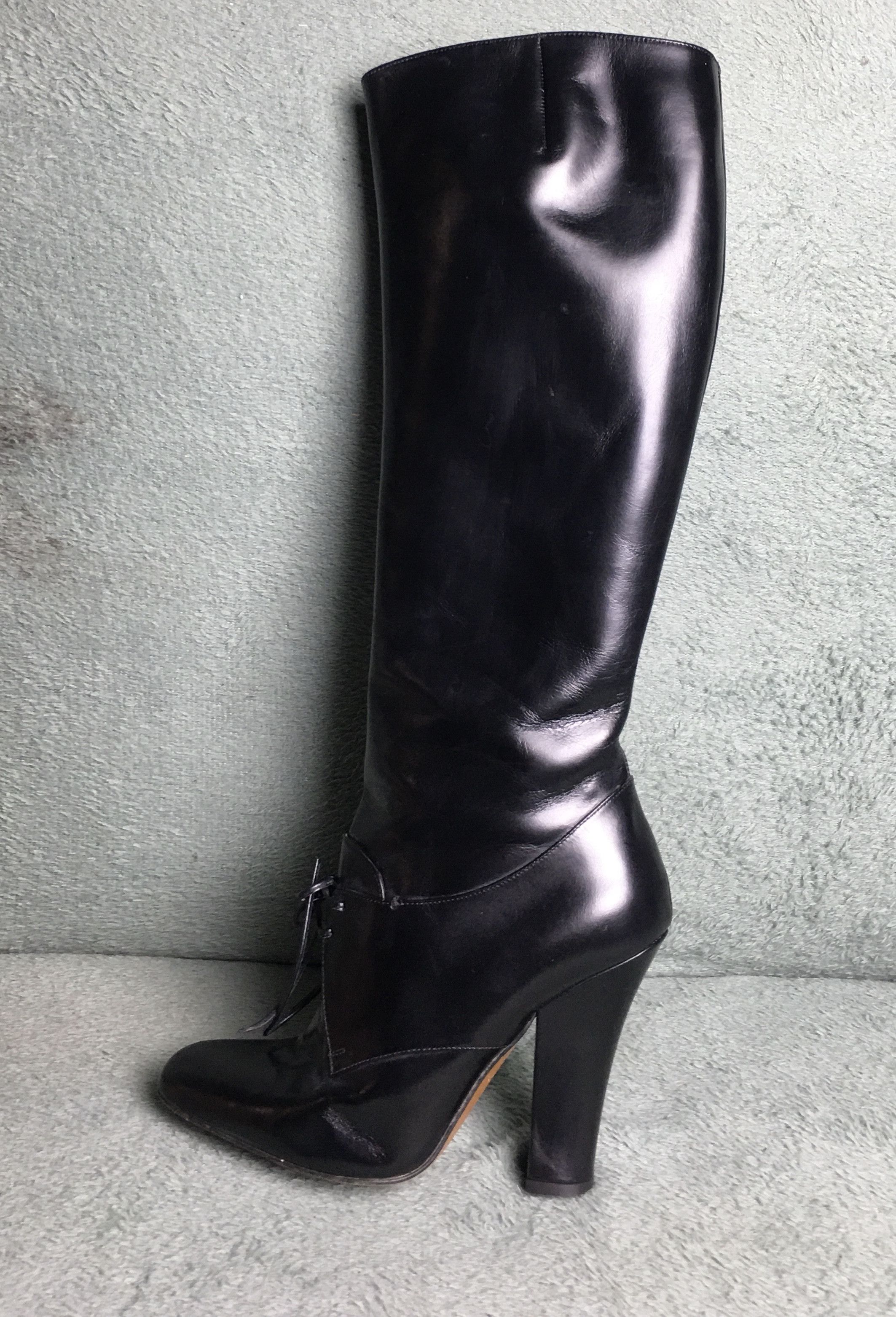 Yves Saint Laurent Yves Saint Laurent Black Patent Leather High Boots EU 38.5 Size US 8.5 / IT 38.5 - 4 Thumbnail