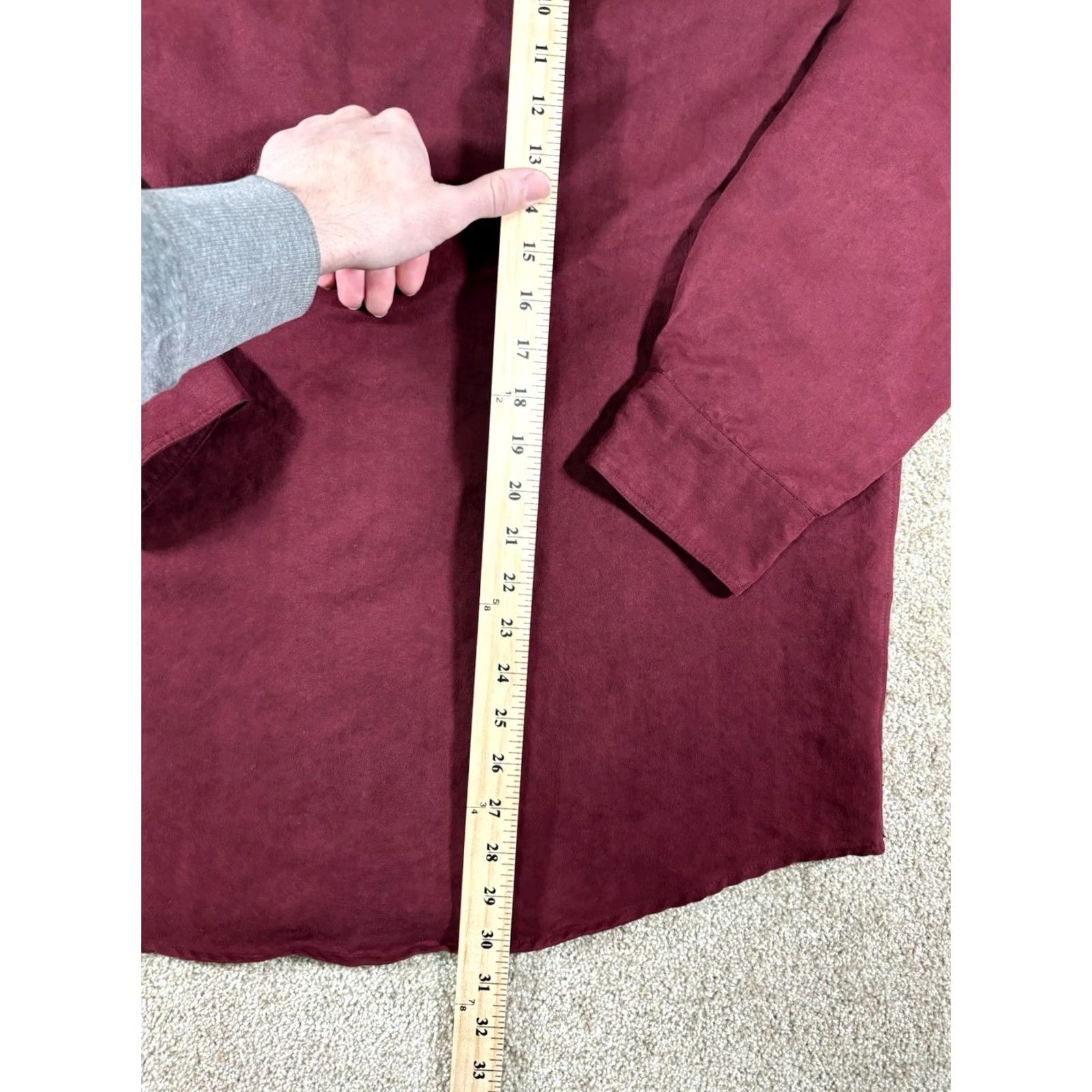 George George Sueded Button Up Long Sleeve Shirt Red Mens Size L Regular Collar Button-Front Polyester Microfiber Shirt Size US L / EU 52-54 / 3 - 7 Thumbnail