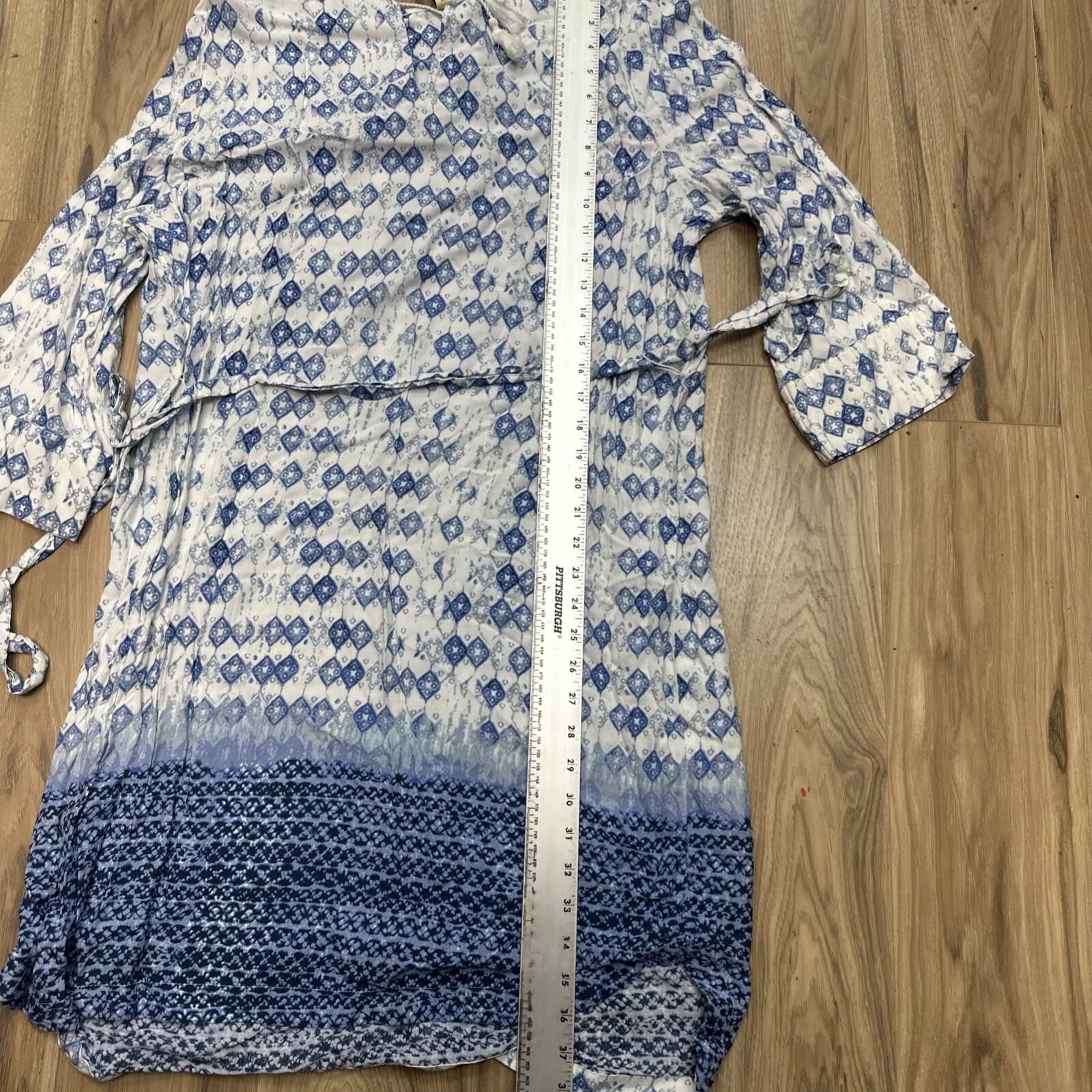 Faded Glory FADED GLORY Blue/White 3/4 Sleeve Dress Keyhole Tassel XL Size XL / US 12-14 / IT 48-50 - 3 Thumbnail
