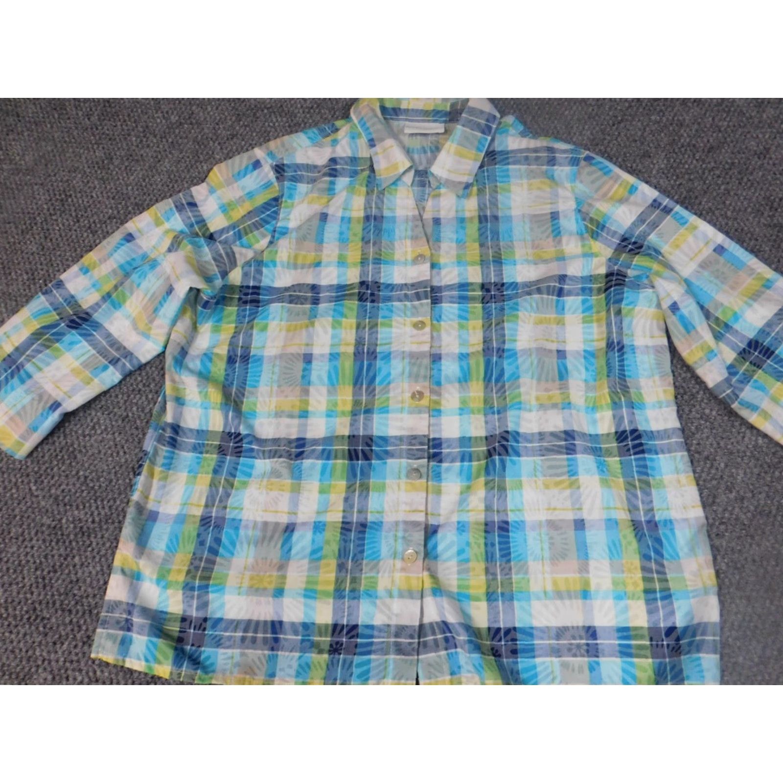 Vintage Alfred Dunner Button-Up Shirt Casual Women 14 Green Plaid Long Sleeve Collared Cotton Down Stretch Vintage? No (omit N/A) Size XL / US 12-14 / IT 48-50 - 5 Thumbnail