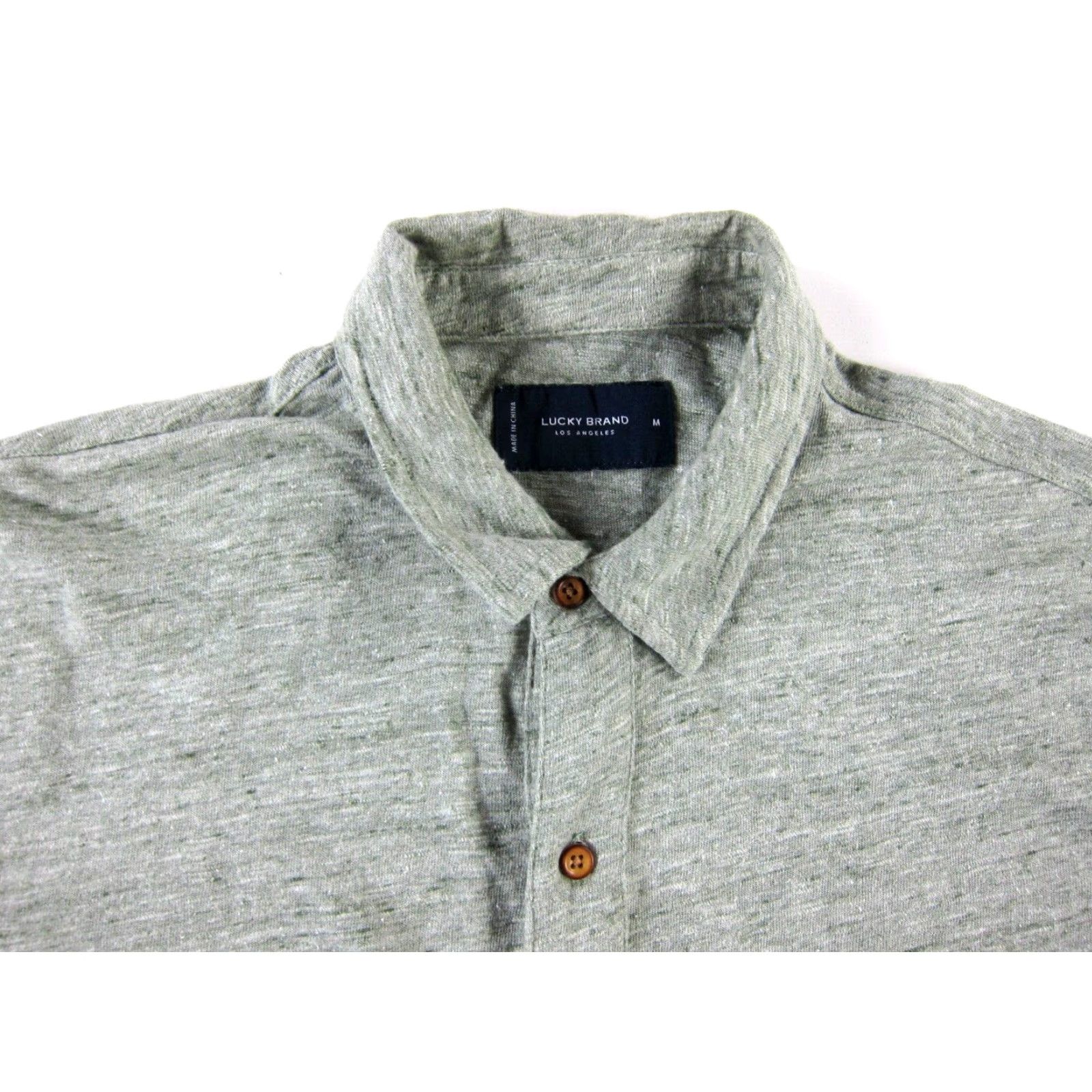 Lucky Brand Lucky Brand Button-Down Shirt Cotton Linen Green Short Sleeve Medium Men Size US M / EU 48-50 / 2 - 4 Thumbnail