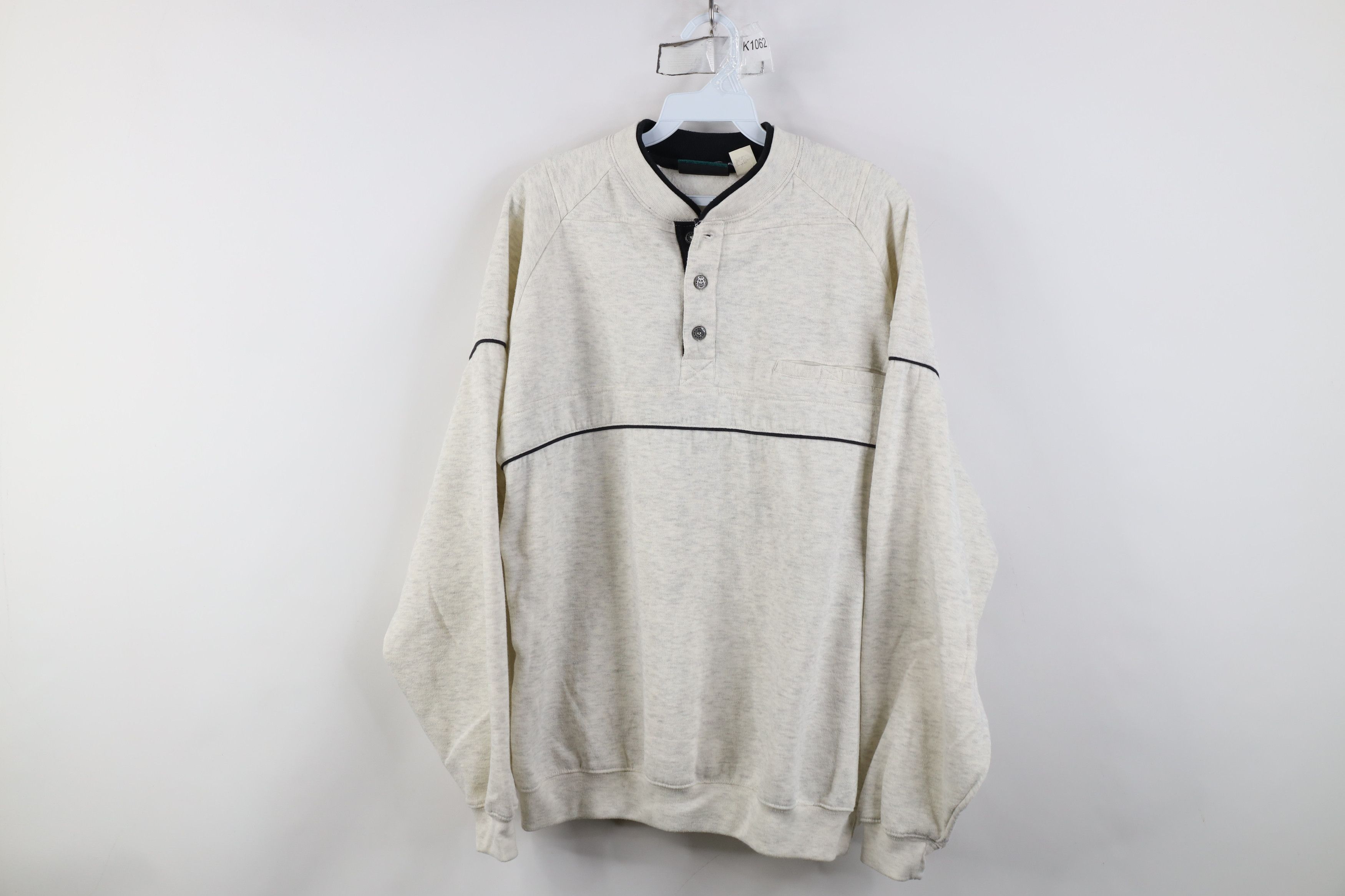 Vintage Vintage 90s Streetwear Henley Pullover Sweatshirt Gray Size US L / EU 52-54 / 3 - 1 Thumbnail