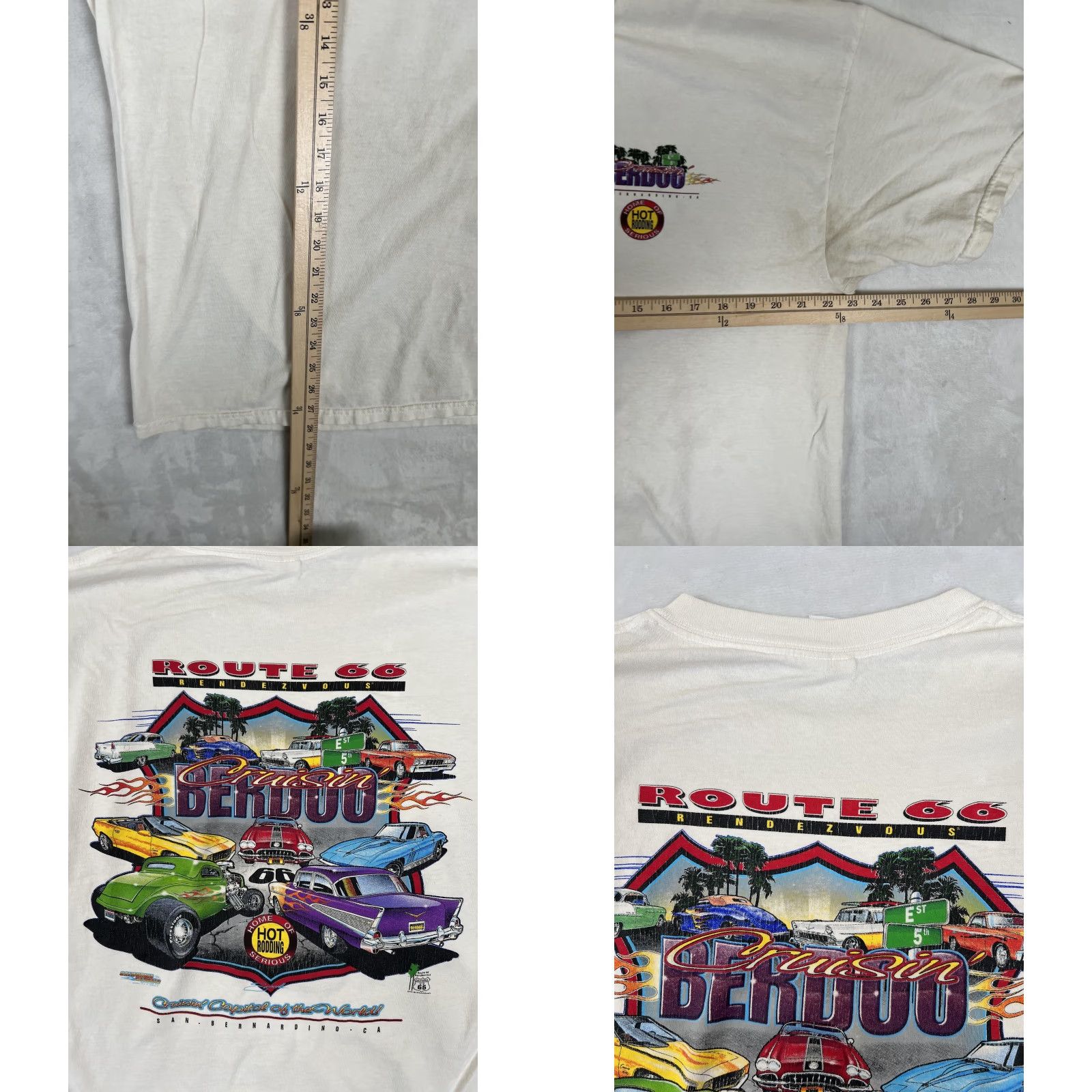 Gildan VINTAGE Route 66 Cruisin' Berdoo T-Shirt Mens XL White Hot Rod Cars San Bernardino CA Size US XL / EU 56 / 4 - 8 Thumbnail