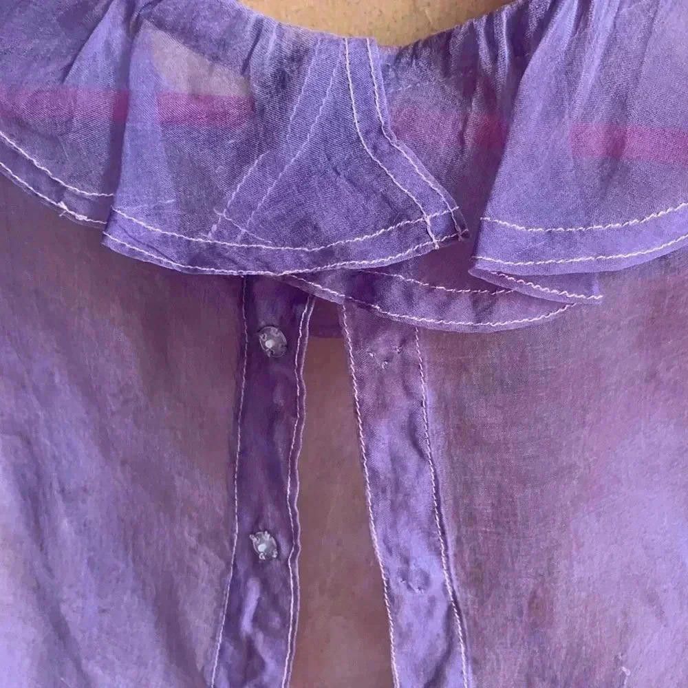 Designer Chic Sheer Purple Blouse with Ruffled Neckline Size S / US 4 / IT 40 - 3 Thumbnail