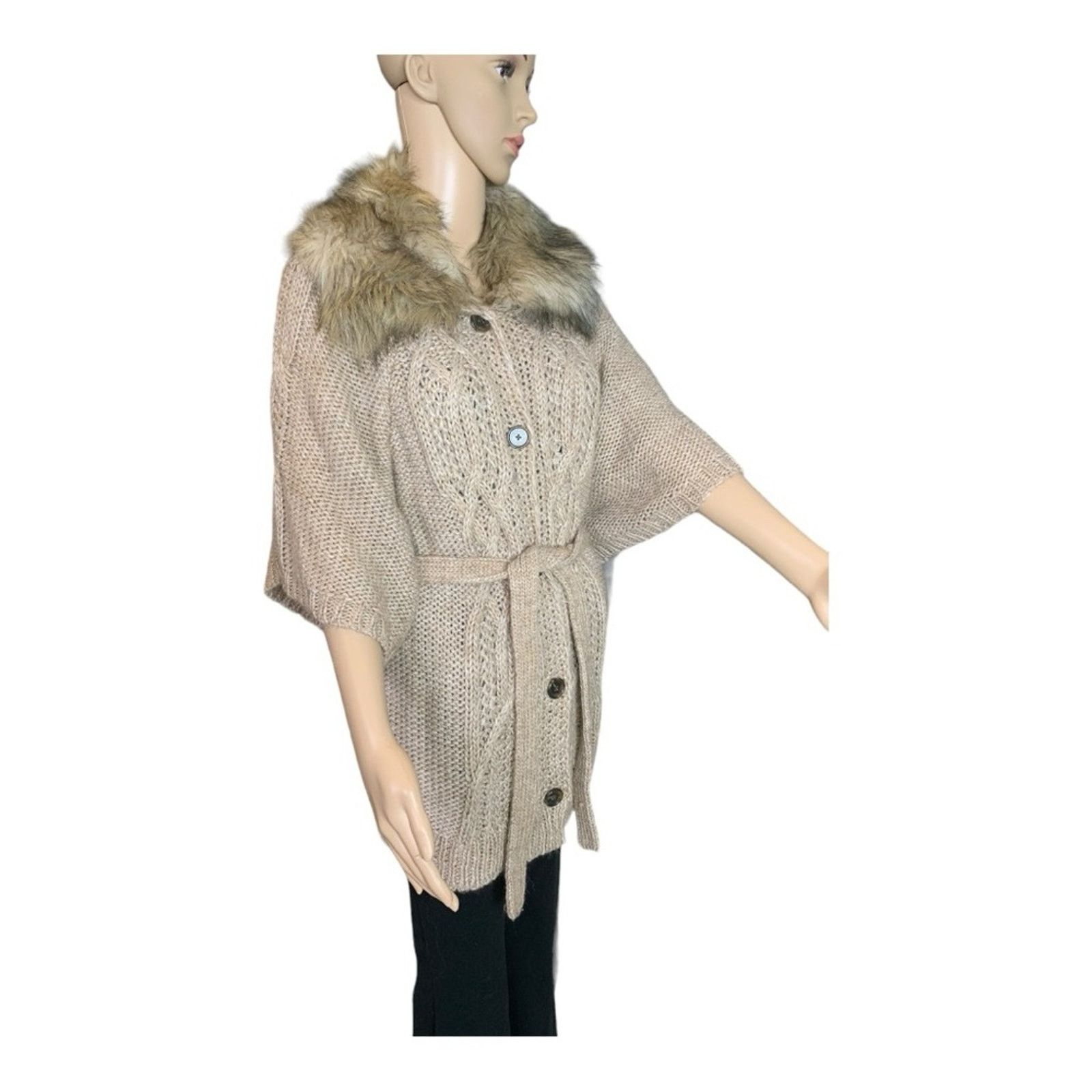 Loft Loft Women's Medium Cardigan Chunky Knit Faux Fur Trimmed Size M / US 6-8 / IT 42-44 - 8 Thumbnail
