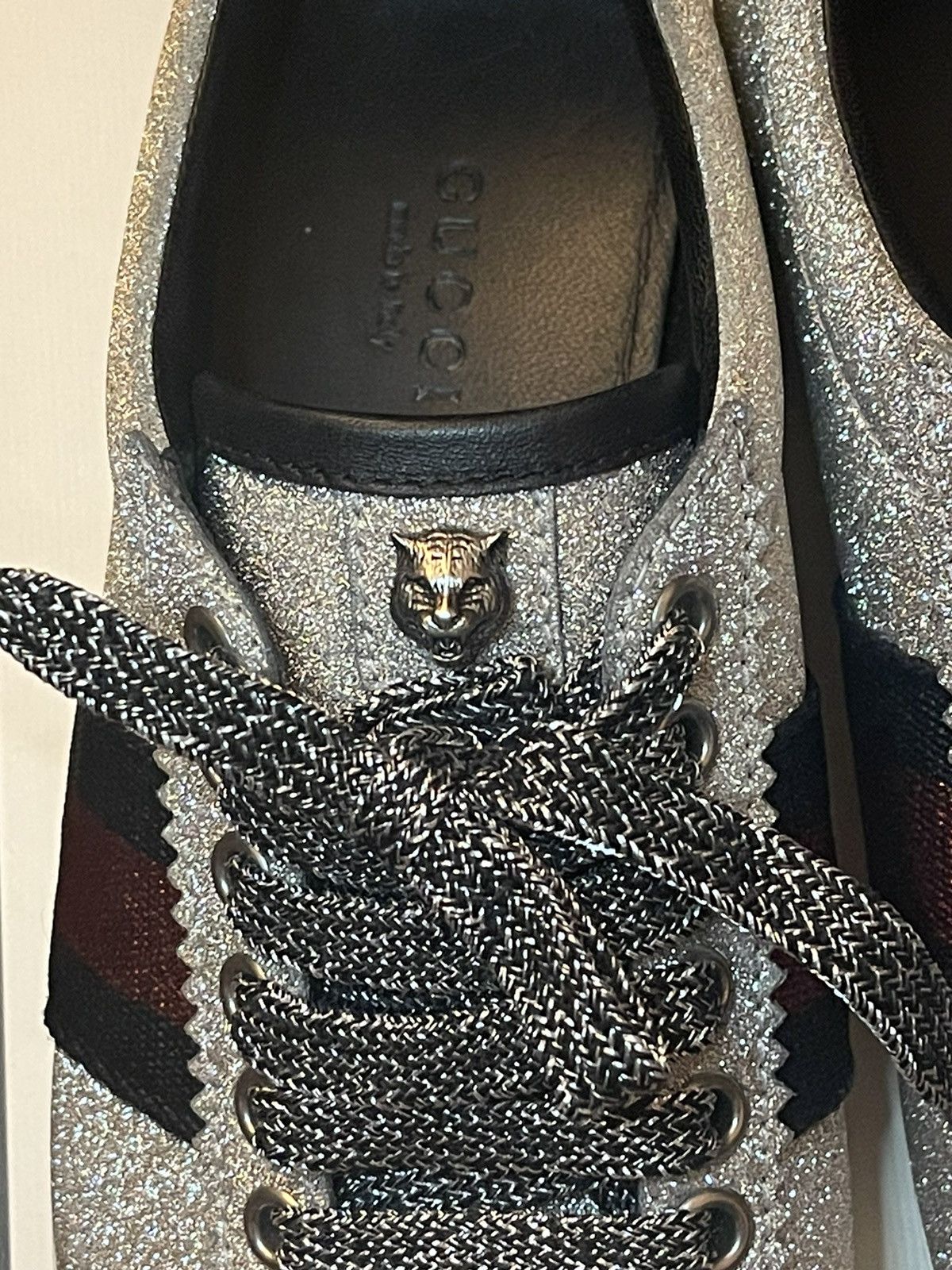 Designer × Gucci Gucci Bambi Web Silver Glitter Sneakers Sz 36 / 6 Size US 6 / IT 36 - 7 Thumbnail