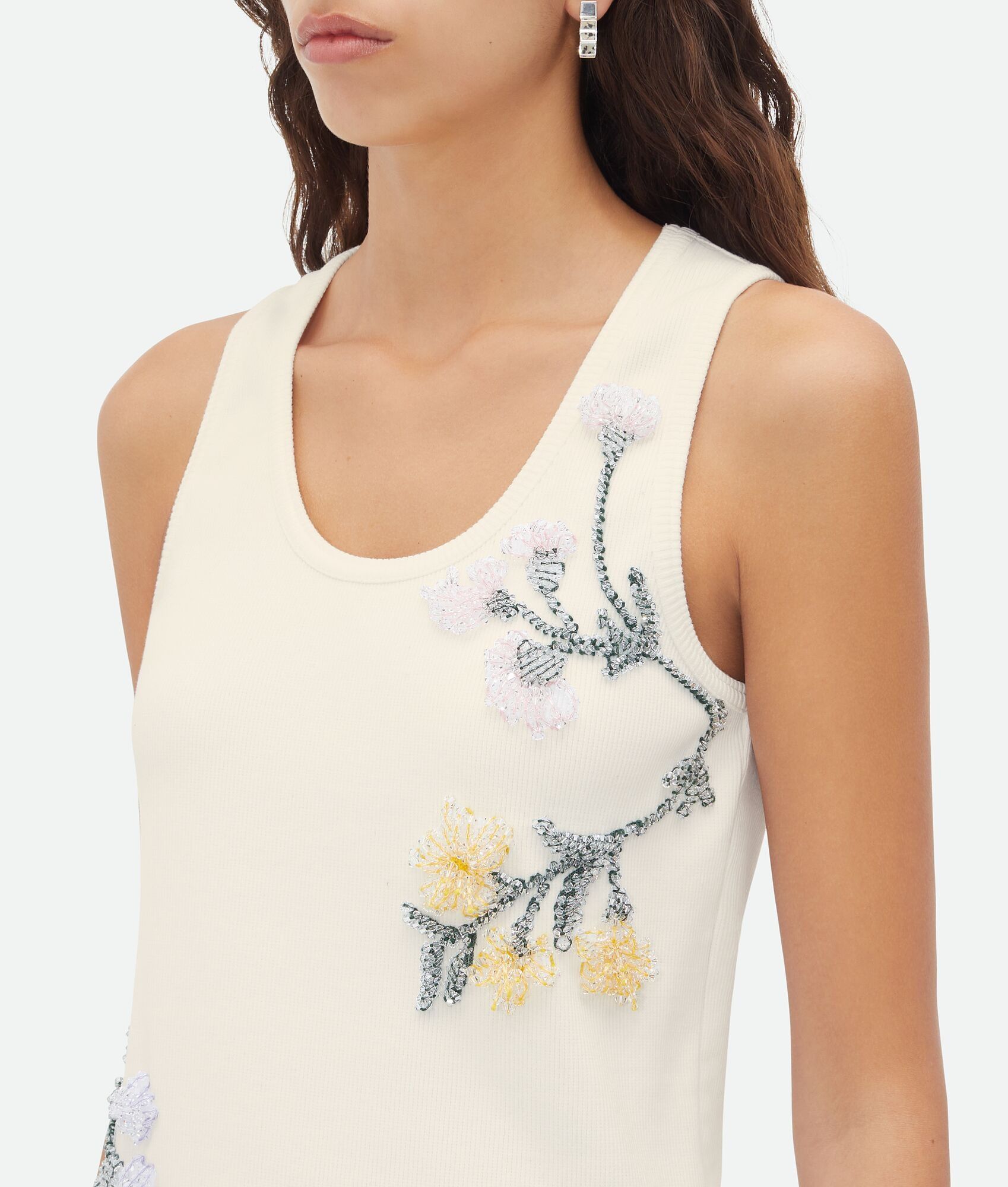 Bottega Veneta o1bcso1str0425 Embroidered Cotton Tank Top in White Size XS / US 0-2 / IT 36-38 - 4 Thumbnail