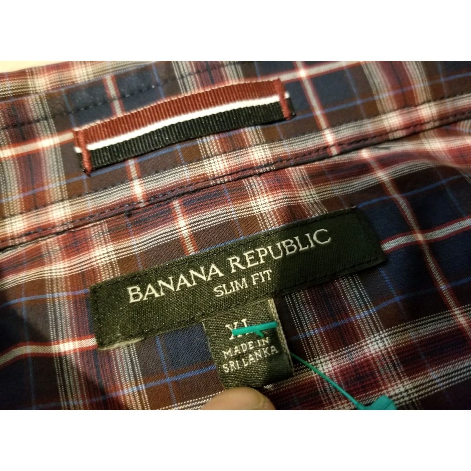 Banana Republic Banana Republic Shirt Mens XL Plaid Dress Slim Navy Button Cotton Size 46R - 6 Thumbnail
