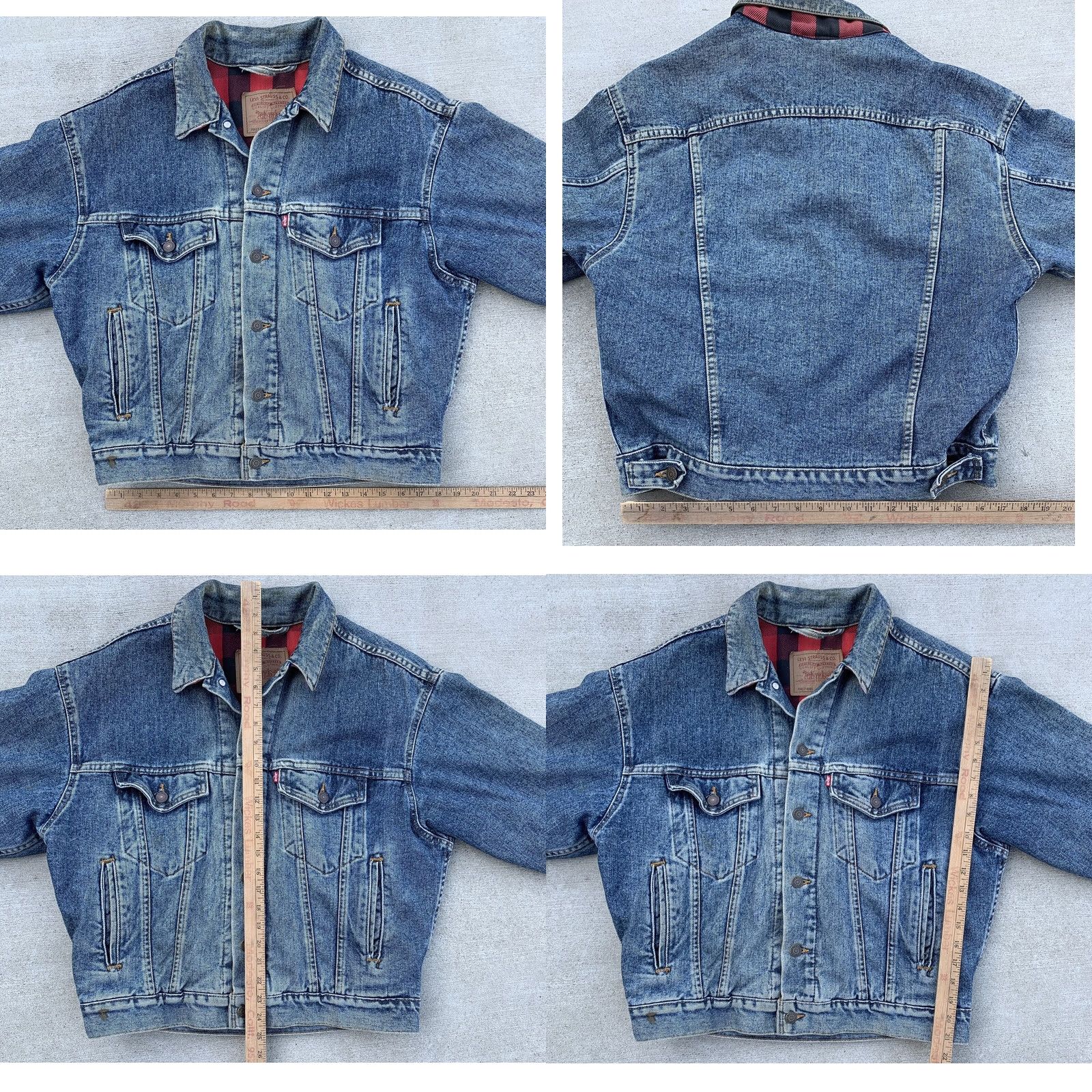 Levi's VINTAGE Levi's Denim Jacket Buffalo Plaid Lined Made In USA Cowboy Core Trucker S Mens Jacket Wide Western 70417-4891 Blue Denim Cotton Lined Vintage Size US S / EU 44-46 / 1 - 11 Thumbnail
