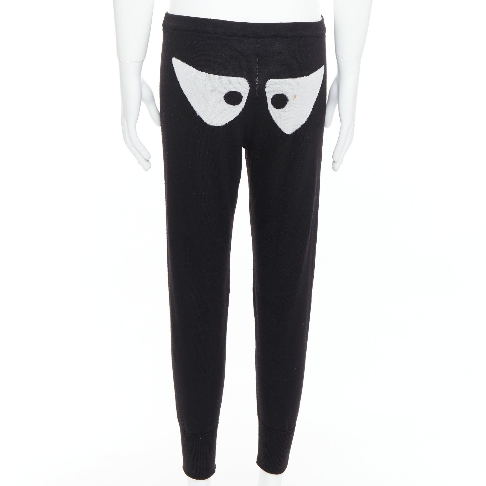 Jeremy Scott JEREMY SCOTT 100% wool black eye intarsia knit jogger pants S Size 27" / US 4 / IT 40 - 1 Thumbnail