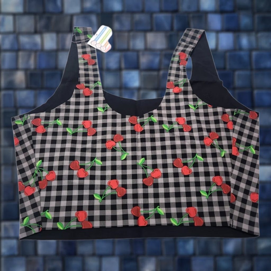 Vintage Cheek Boss Bra Womens XL Gray Cherries Checker BRA101-7 Bralette Wireless Pullover Underwireless Size ONE SIZE - 1 Thumbnail