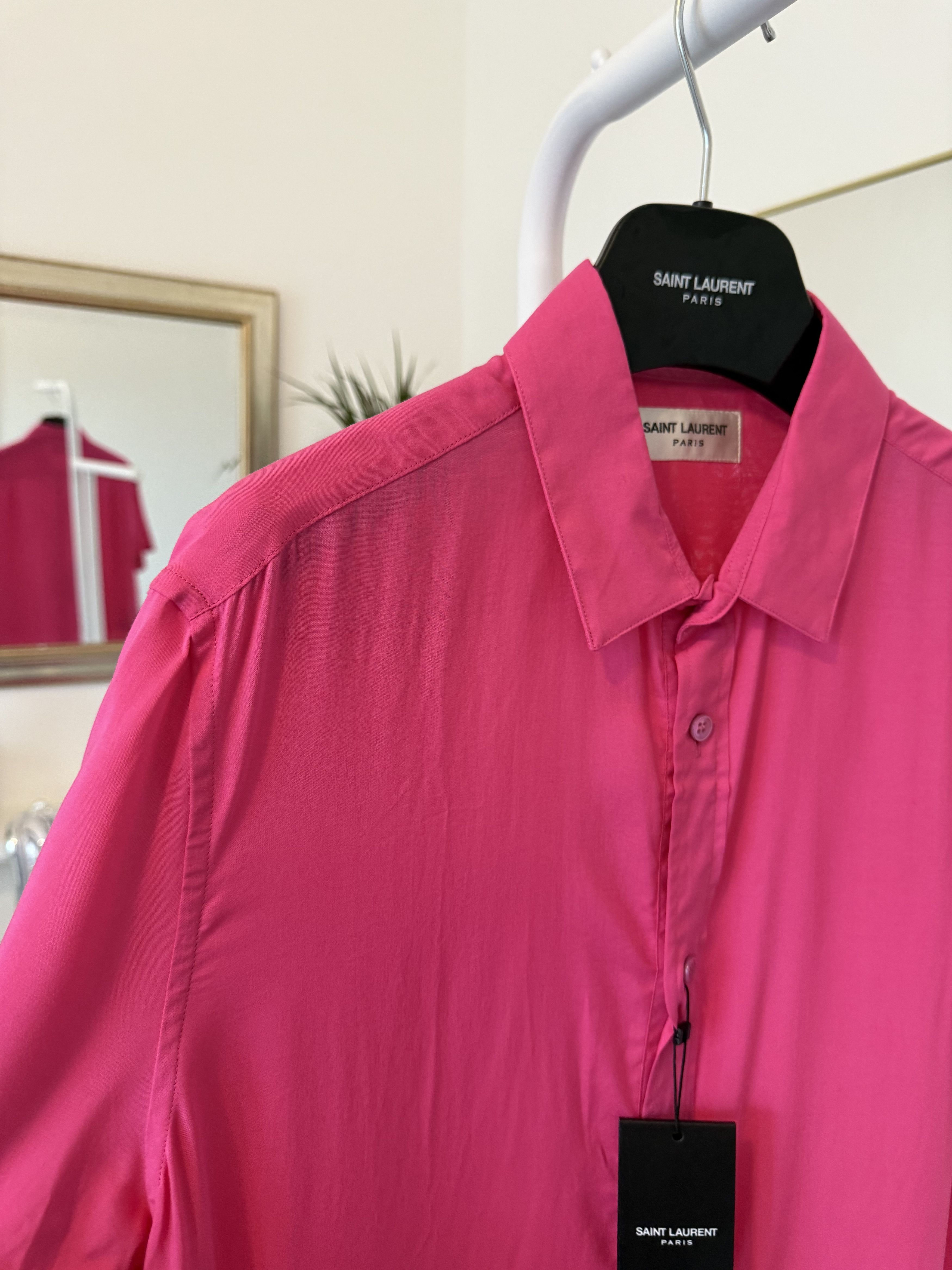 Saint Laurent Paris Saint Laurent Pink Viscose Short Sleeve Shirt Size US M / EU 48-50 / 2 - 8 Thumbnail