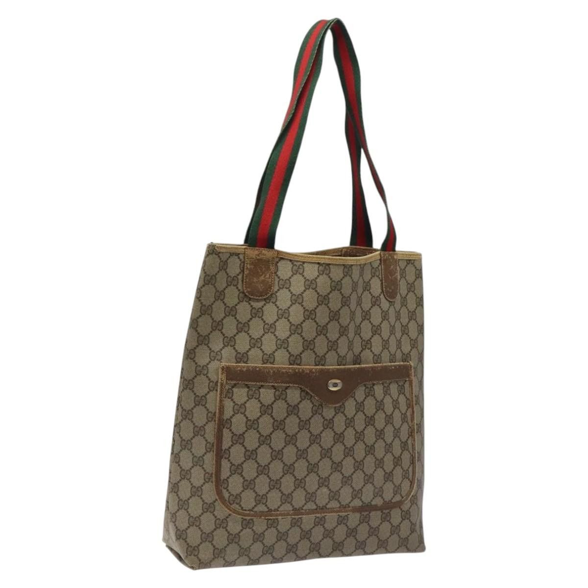 Gucci GG Supreme Web Sherry Line Tote Bag Pvc Beige Gold 39 02 003 Auth Ba1678 in Beige/Gold, Women's