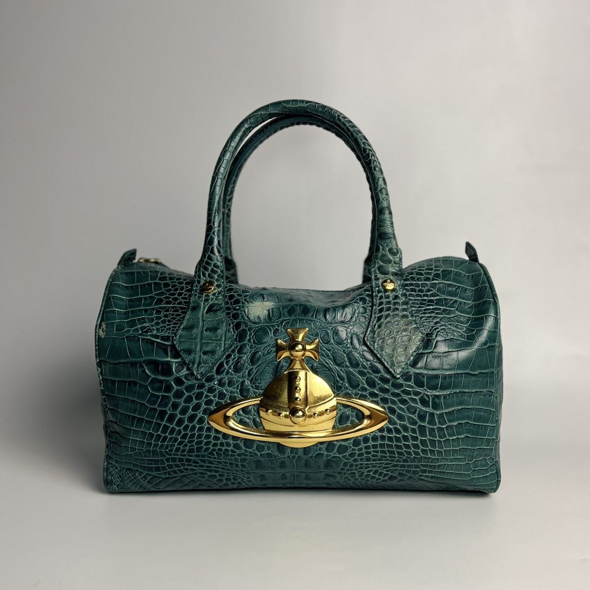 RARE Vivienne Westwood Crocodile Embossed Boston Bag