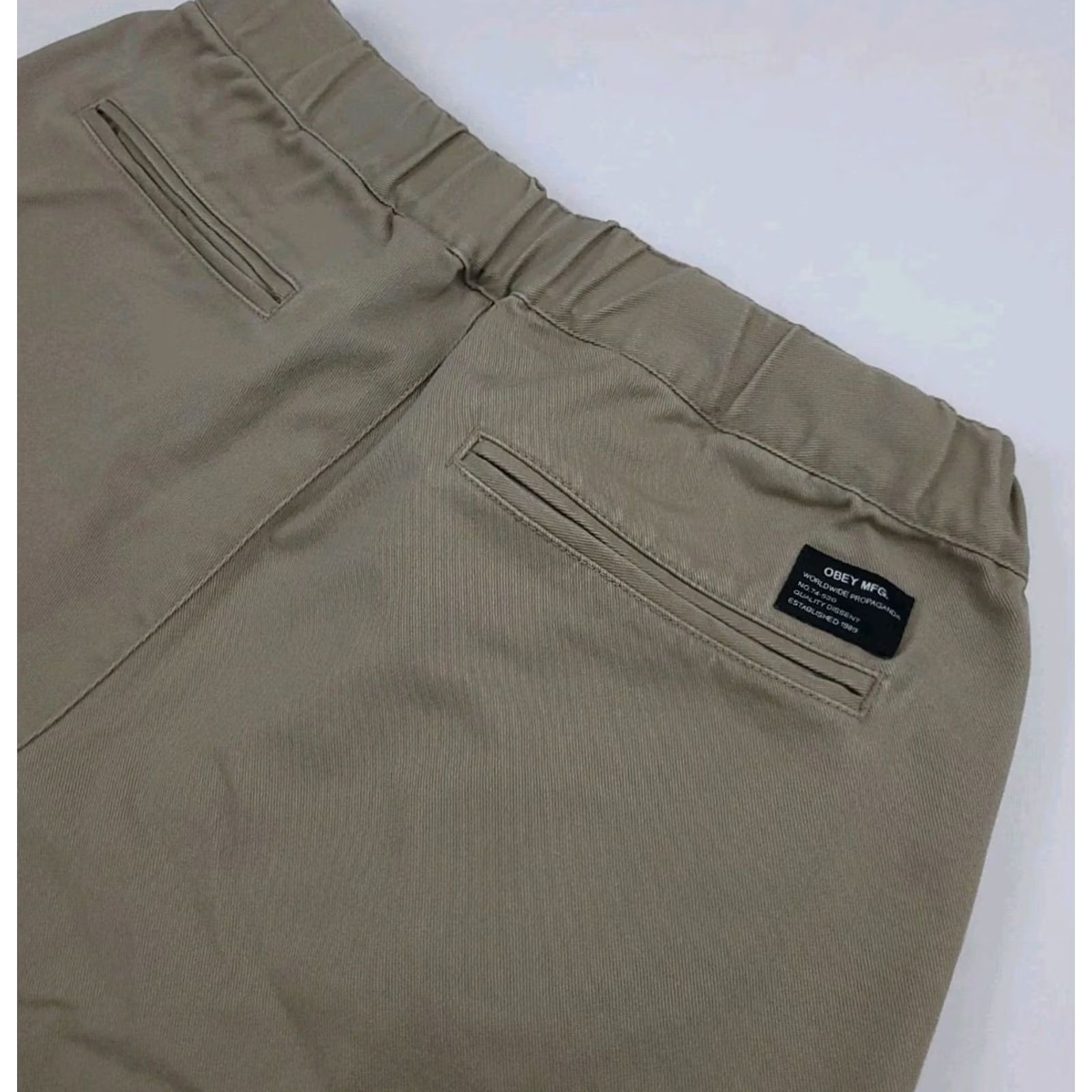 Obey Obey Worldwide Mfg Tan Beige Ludlow Pants Elastic Waist Straight USA Sz M Worn Chino Style Size US 31 - 3 Thumbnail